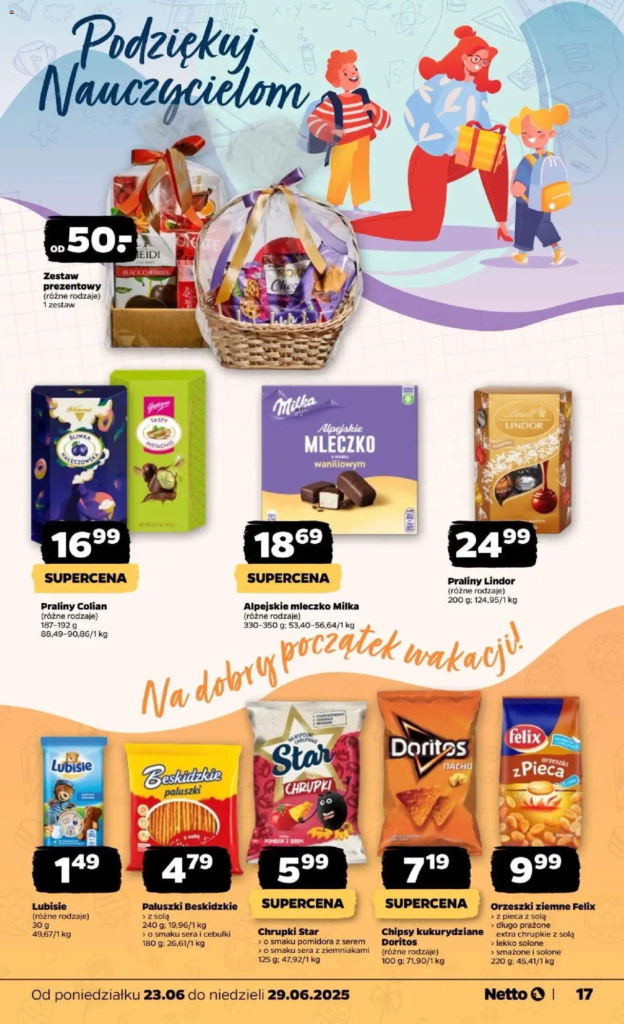 Netto gazetka - Spożywcza od 23.06.2025 | Strona: 17 | Produkty: Chipsy, Praliny, Milka, Orzeszki ziemne