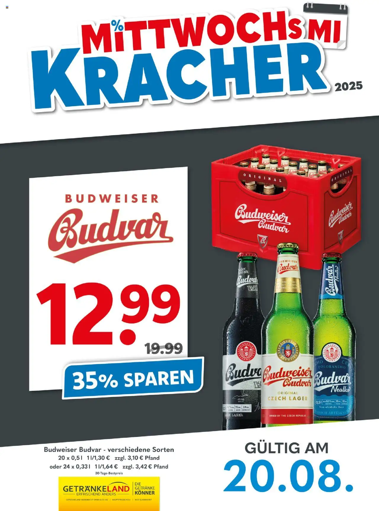 Getränkeland Mittwochs Kracher - gültig ab dem 20.08.2025 | Seite: 1 | Produkte: Budweiser