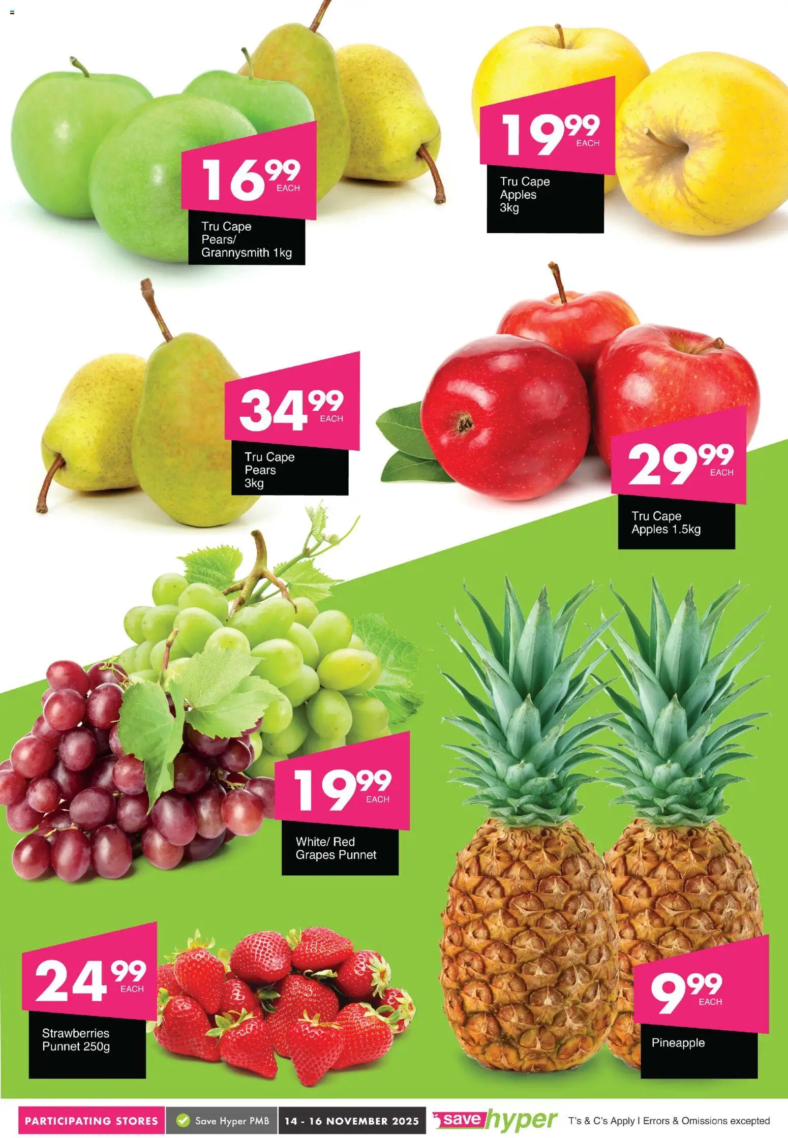 New Save catalogue – valid from 14.11.2025 | Page: 5 | Products: Pears, Pineapple, Strawberries, Grapes