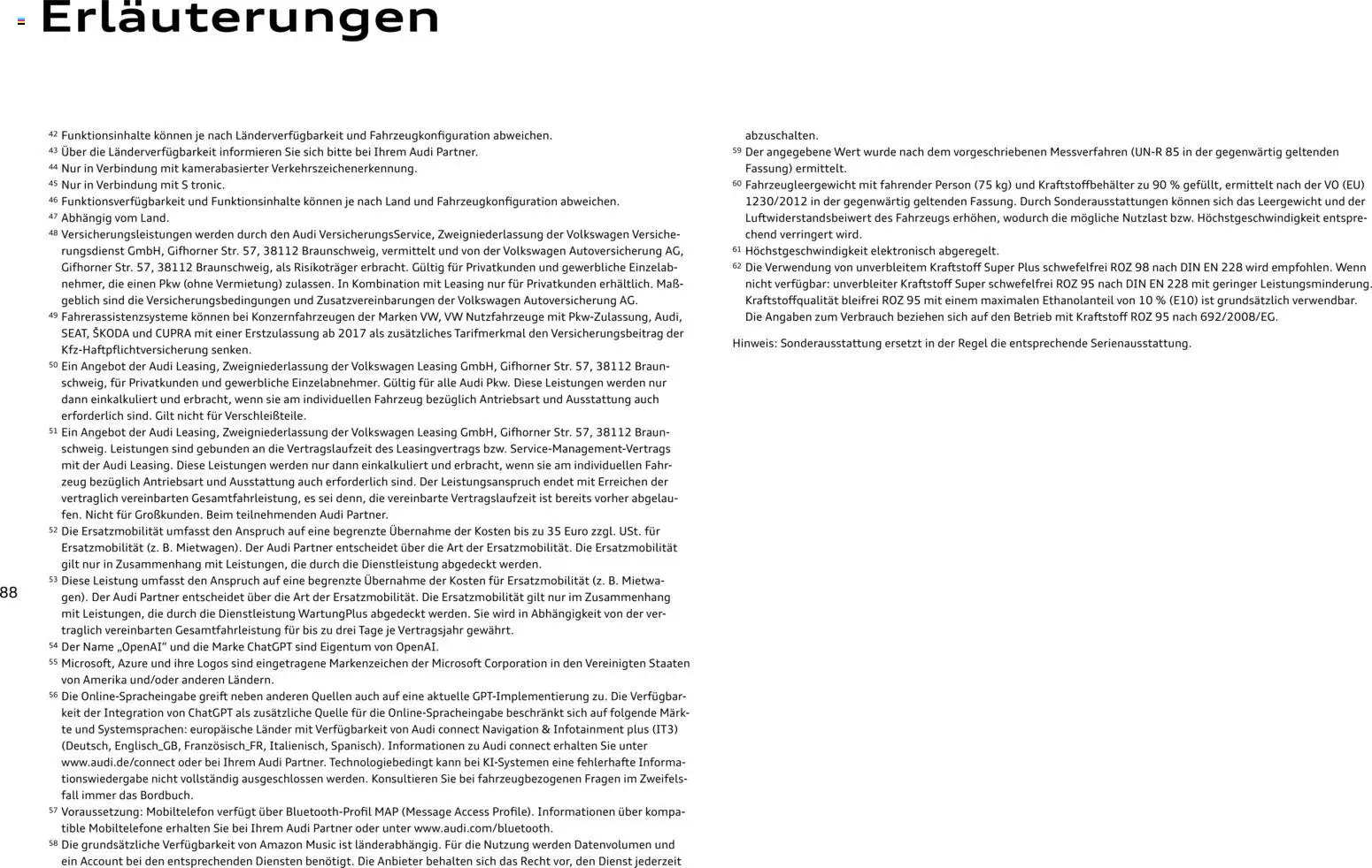 Audi RS 3 Sportback / RS 3 Limousine – gültig ab 28.10.2025 | Seite: 88