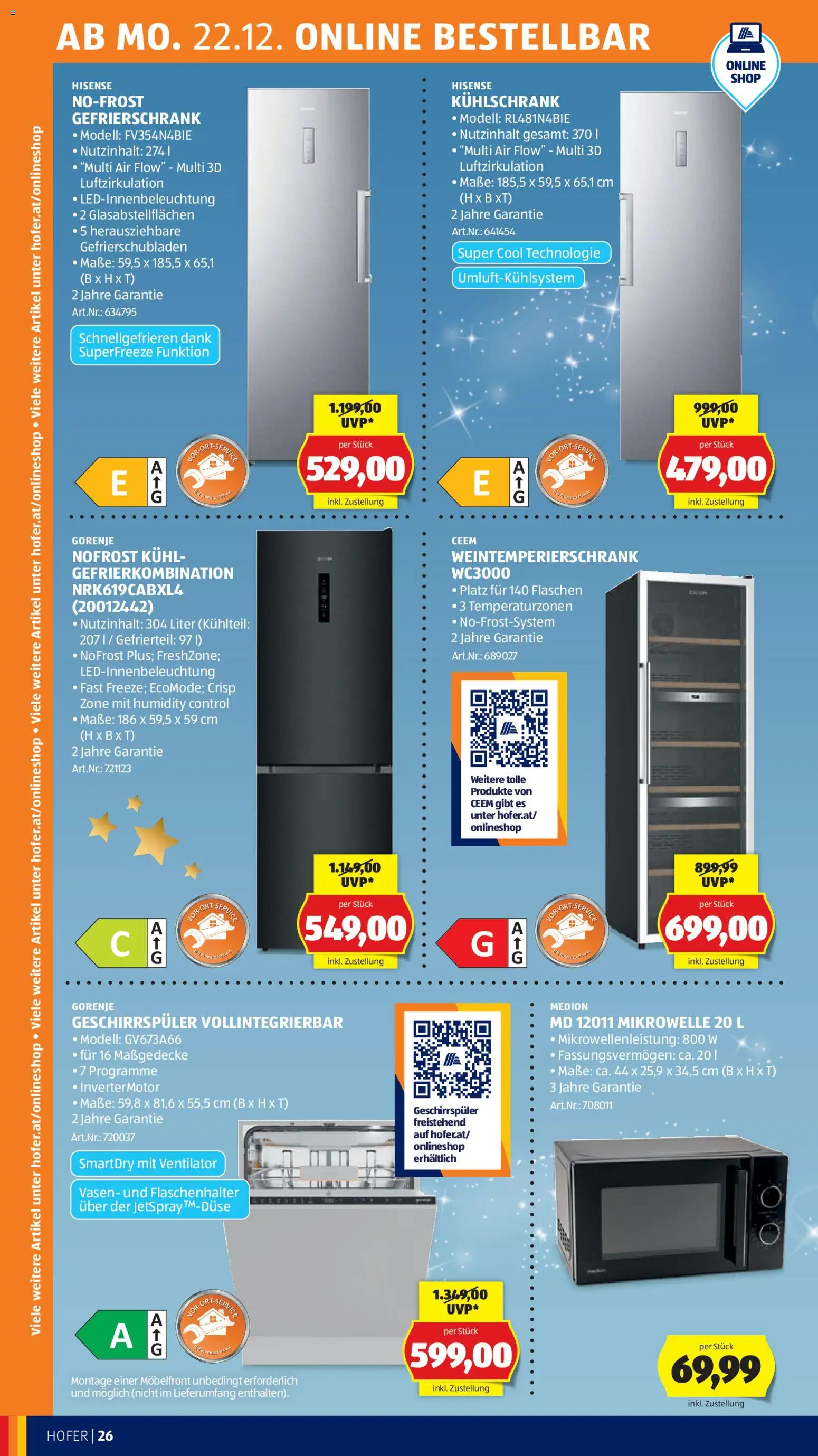 Hofer Flugblatt gültig ab 19.12.2025 | Seite: 34 | Produkte: Kühlschrank, Mikrowelle, Geschirrspüler, Ventilator