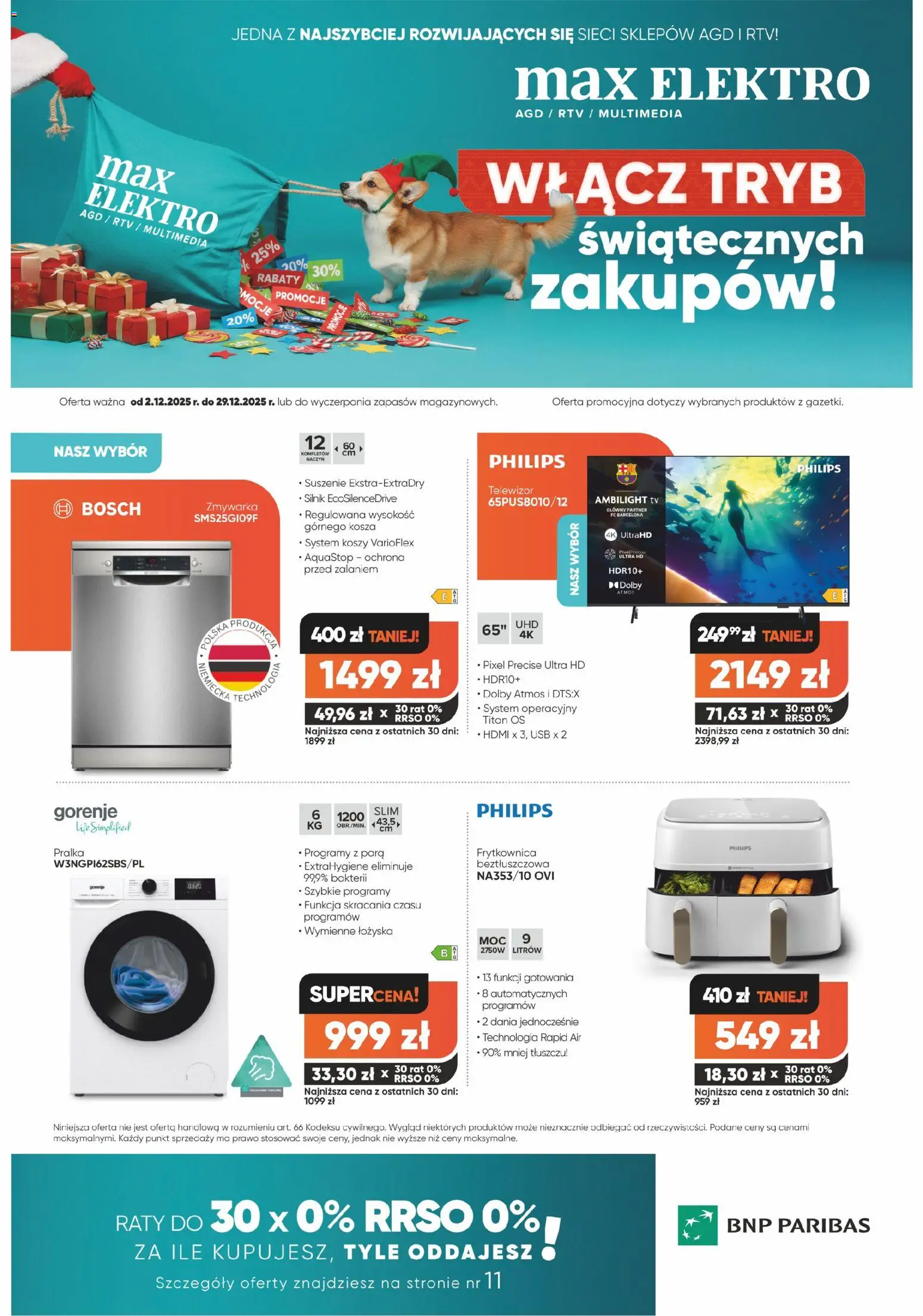 Max elektro Gazetka od 02.12.2025 | Strona: 1 | Produkty: Telewizor, USB, Zmywarka, Frytkownica