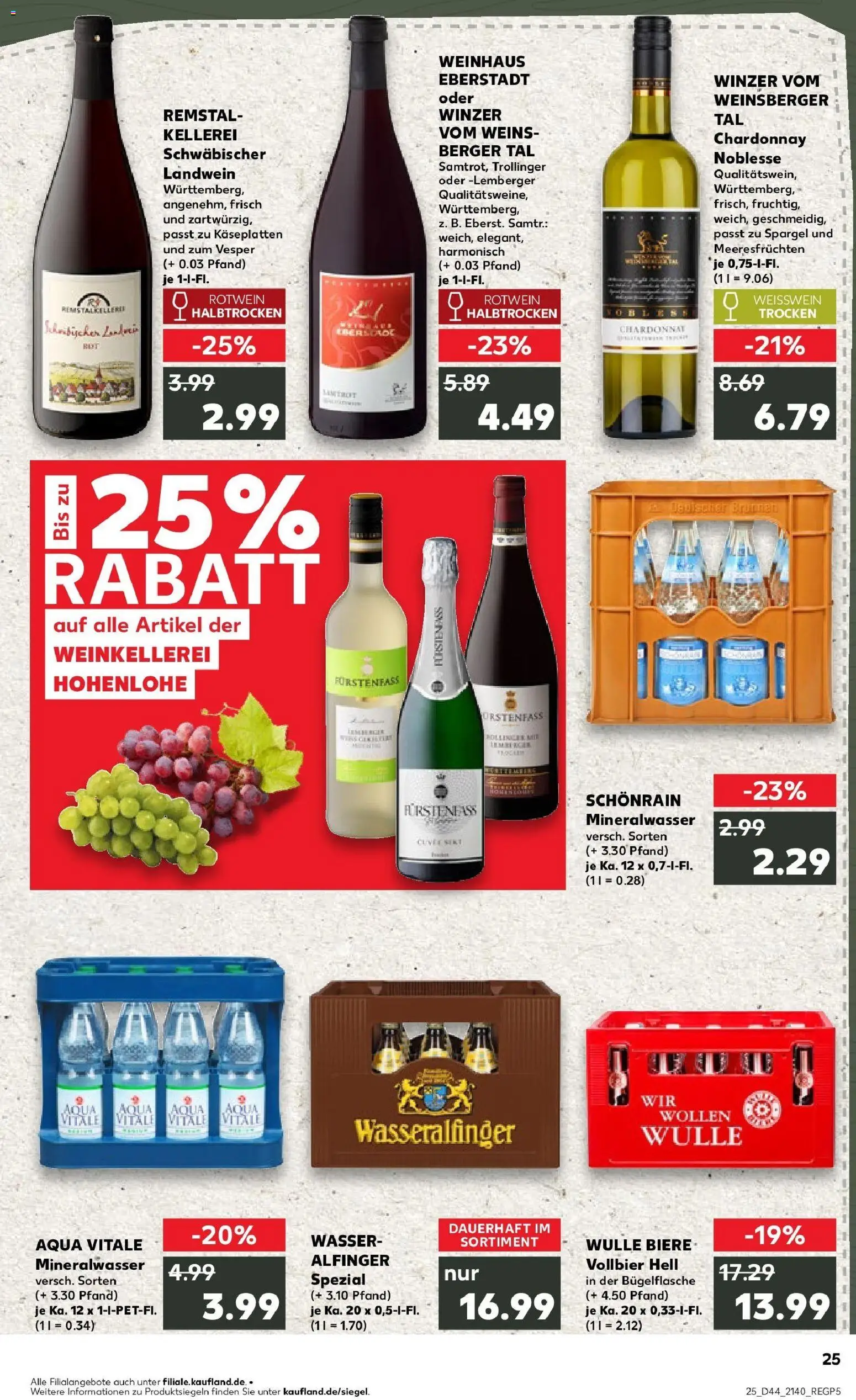 Kaufland prospekt Aalen	 – gültig ab 30.10.2025 | Seite: 25 | Produkte: Rotwein, Spargel, Mineralwasser, Wasser