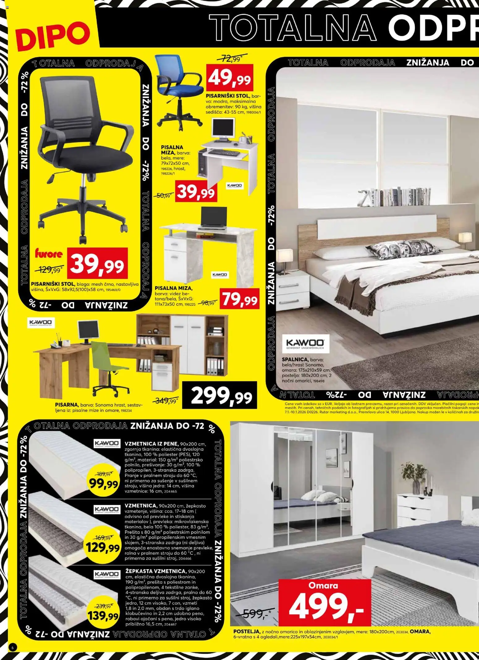 Novi Dipo katalog ponudbe – veljaven od 07.01.2026 | Stran: 6 | Izdelki: Vzmetnica, Prevleka, Omara, Barva