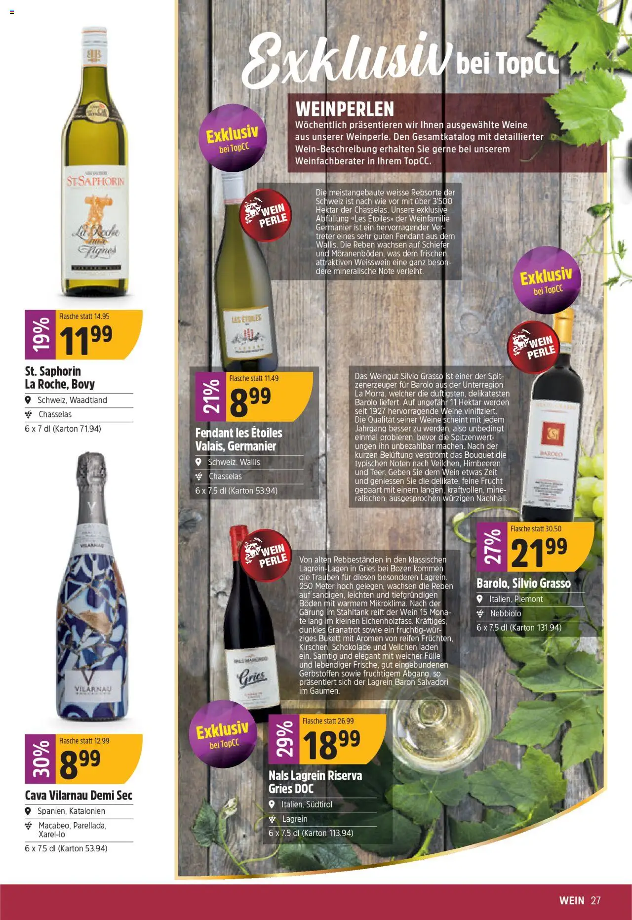 TopCC Aktionen – gültig ab 15.09.2025 | Seite: 27 | Produkte: Weißwein, Schokolade, Wein