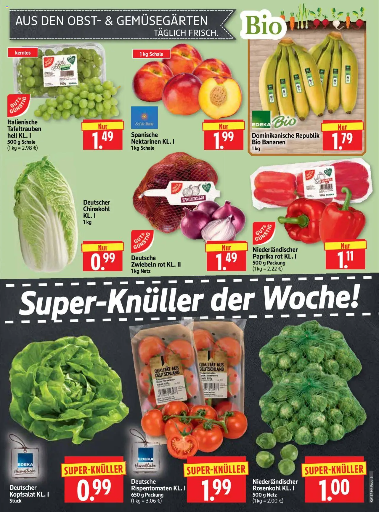 HERKULES Prospekt 	 – gültig ab 08.09.2025 | Seite: 5 | Produkte: Paprika rot, Bananen, Obst, Chinakohl