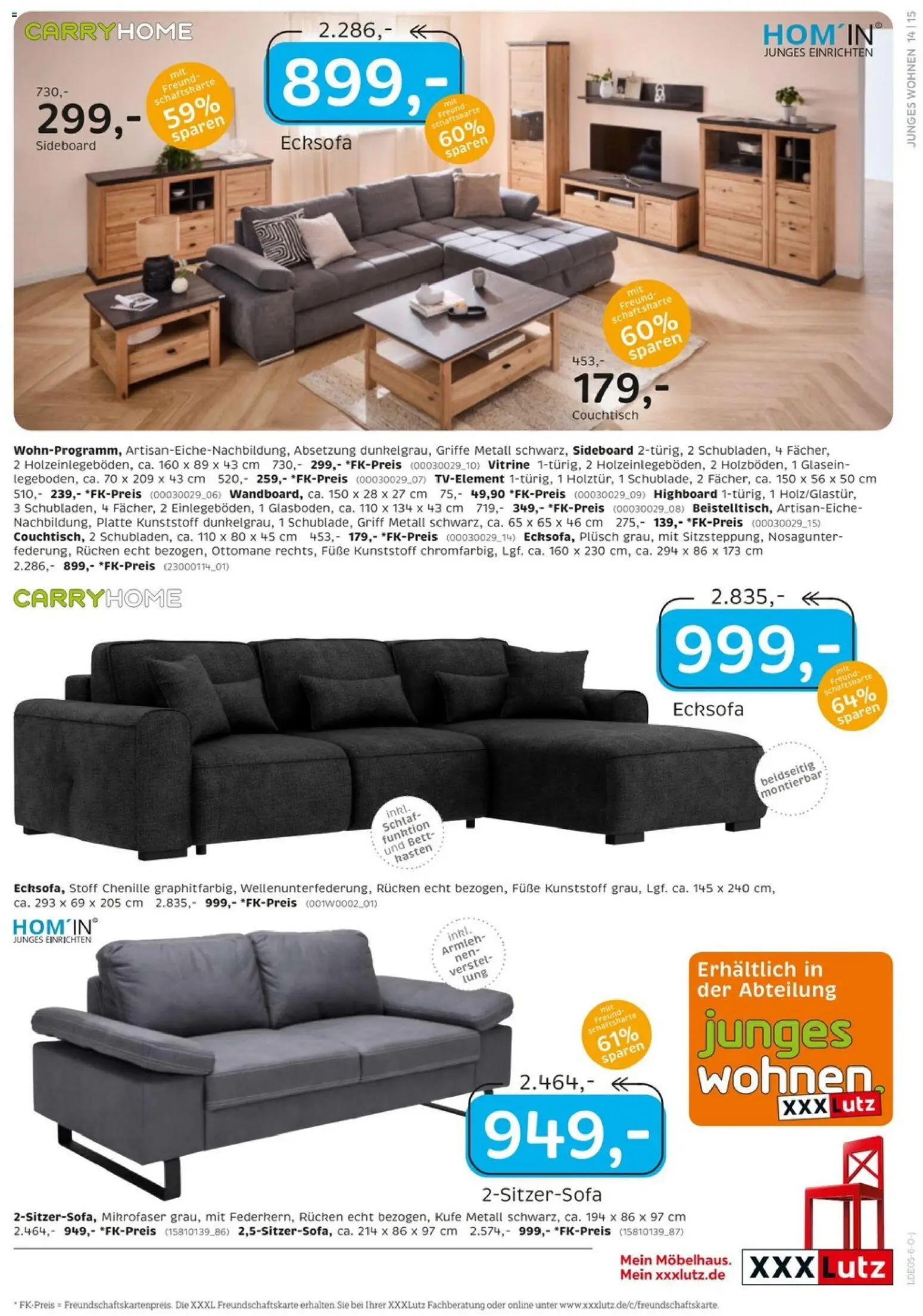 XXXLutz Junges Wohnen – gültig ab 25.04.2026 | Seite: 15 | Produkte: Ecksofa, HIghboard, Bett, Vitrine
