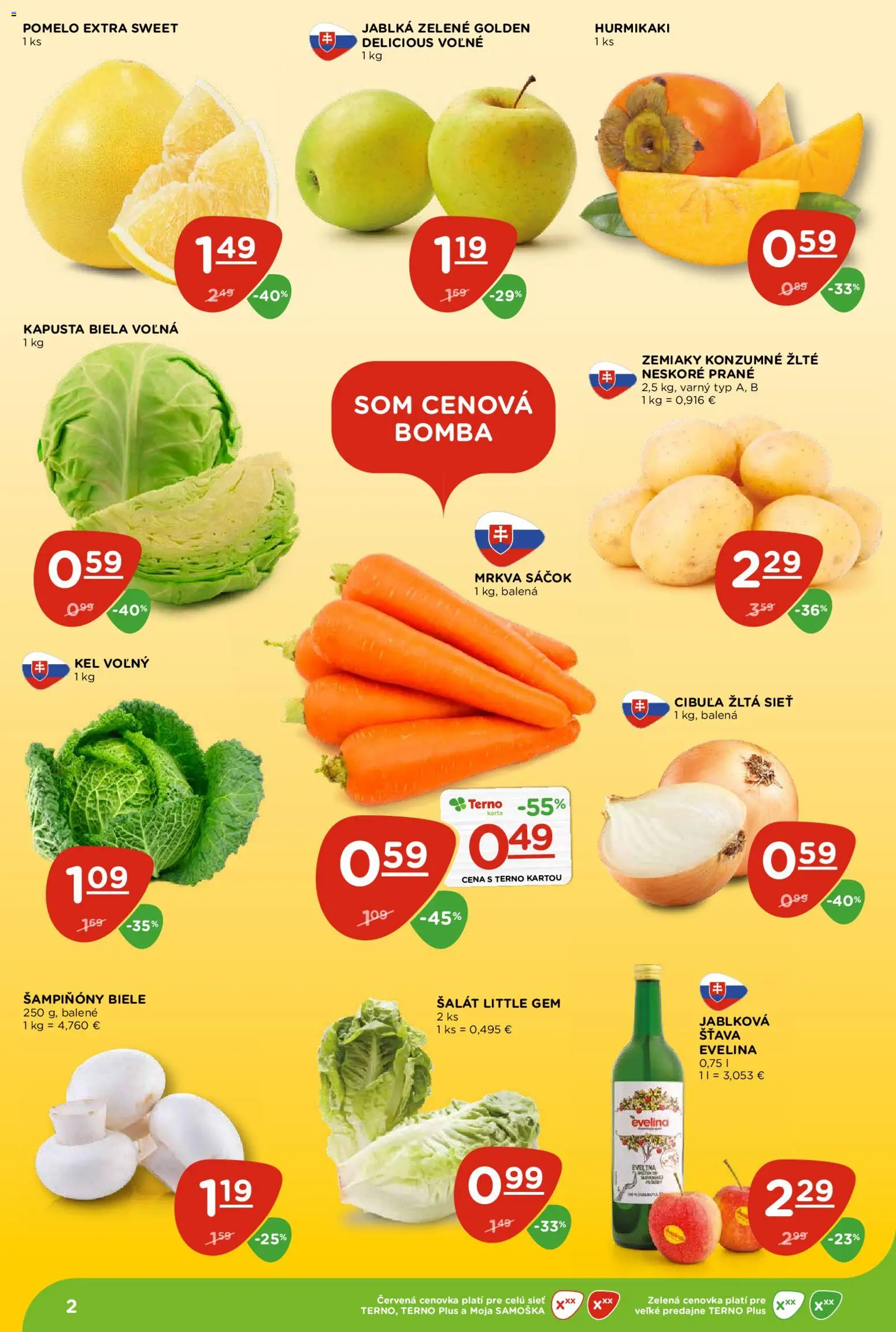 Nové Terno akcie – leták je platný od 15.01.2026 | Strana: 2 | Produkty: Kel, Kapusta biela, Zemiaky, Pomelo