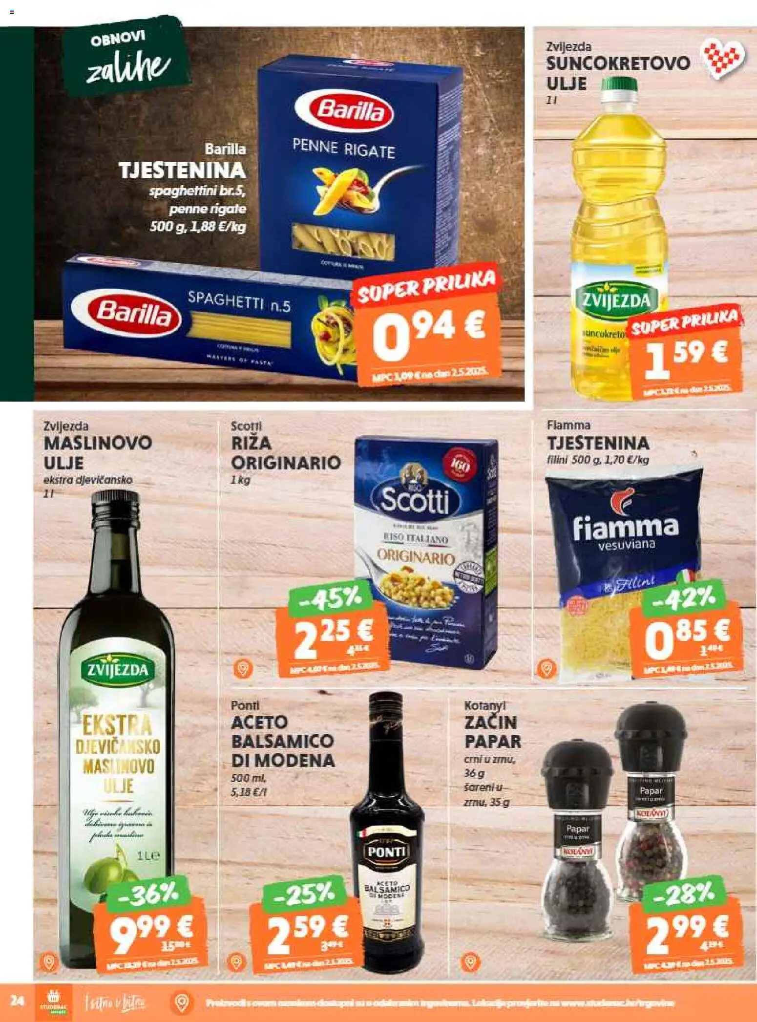 Studenac katalog | vrijedi od 01.04.2026 | Stranica: 24 | Proizvodi: Suncokretovo ulje, Ulje, Papar, Barilla