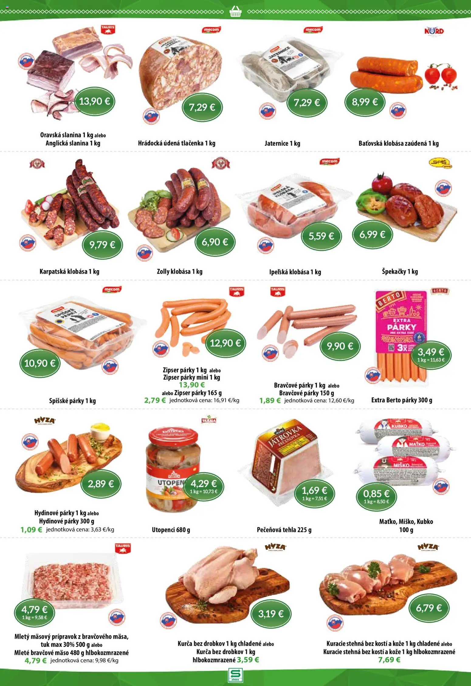 Nové Sintra akcie – leták je platný od 20.11.2025 | Strana: 3 | Produkty: Slanina, Klobása, Bravčové mäso, Párky