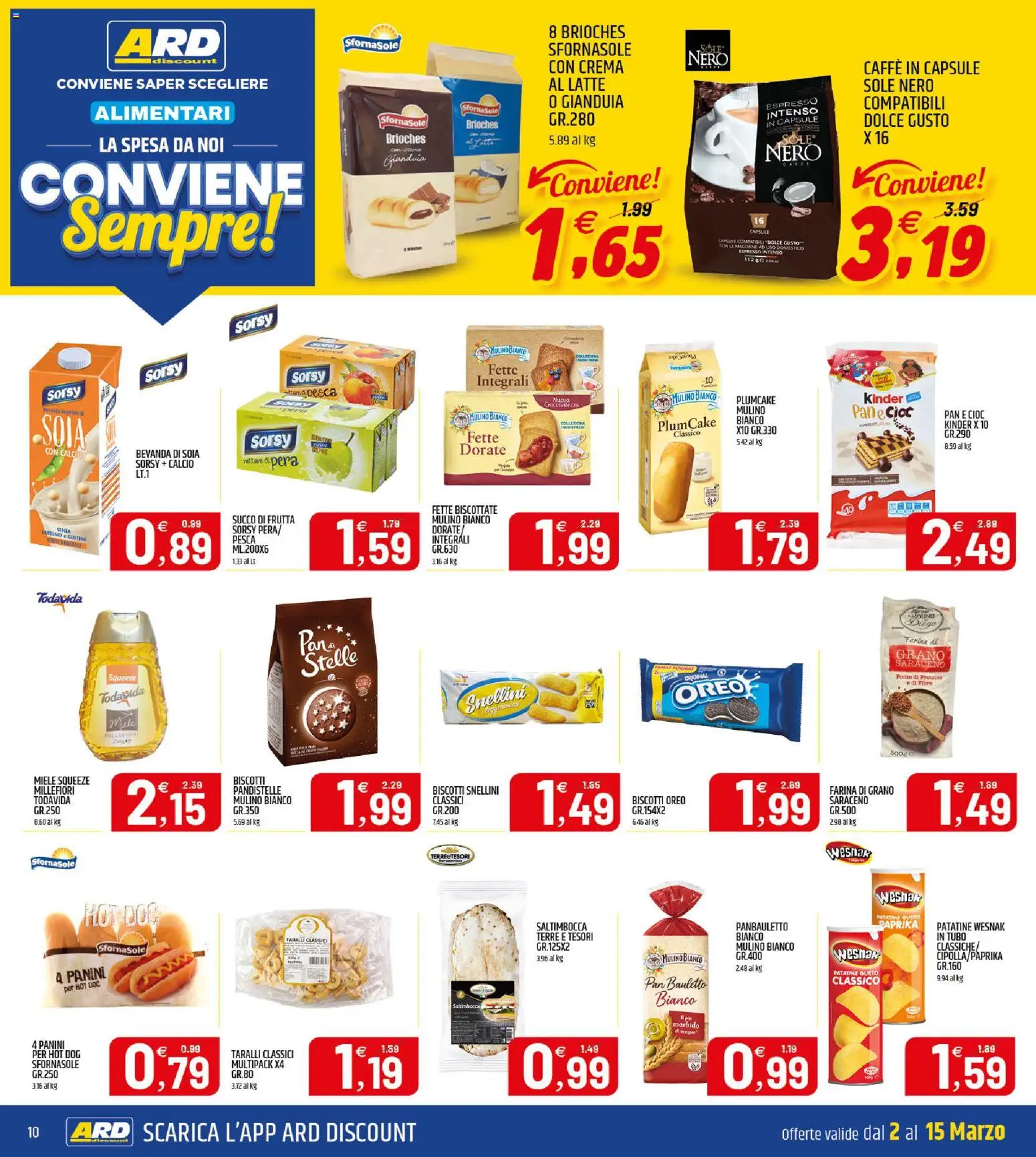 Volantino ARD Discount del 02.03.2026 | Pagina: 10 | Prodotti: Biscotti, Pera, Fette biscottate, Succo di frutta