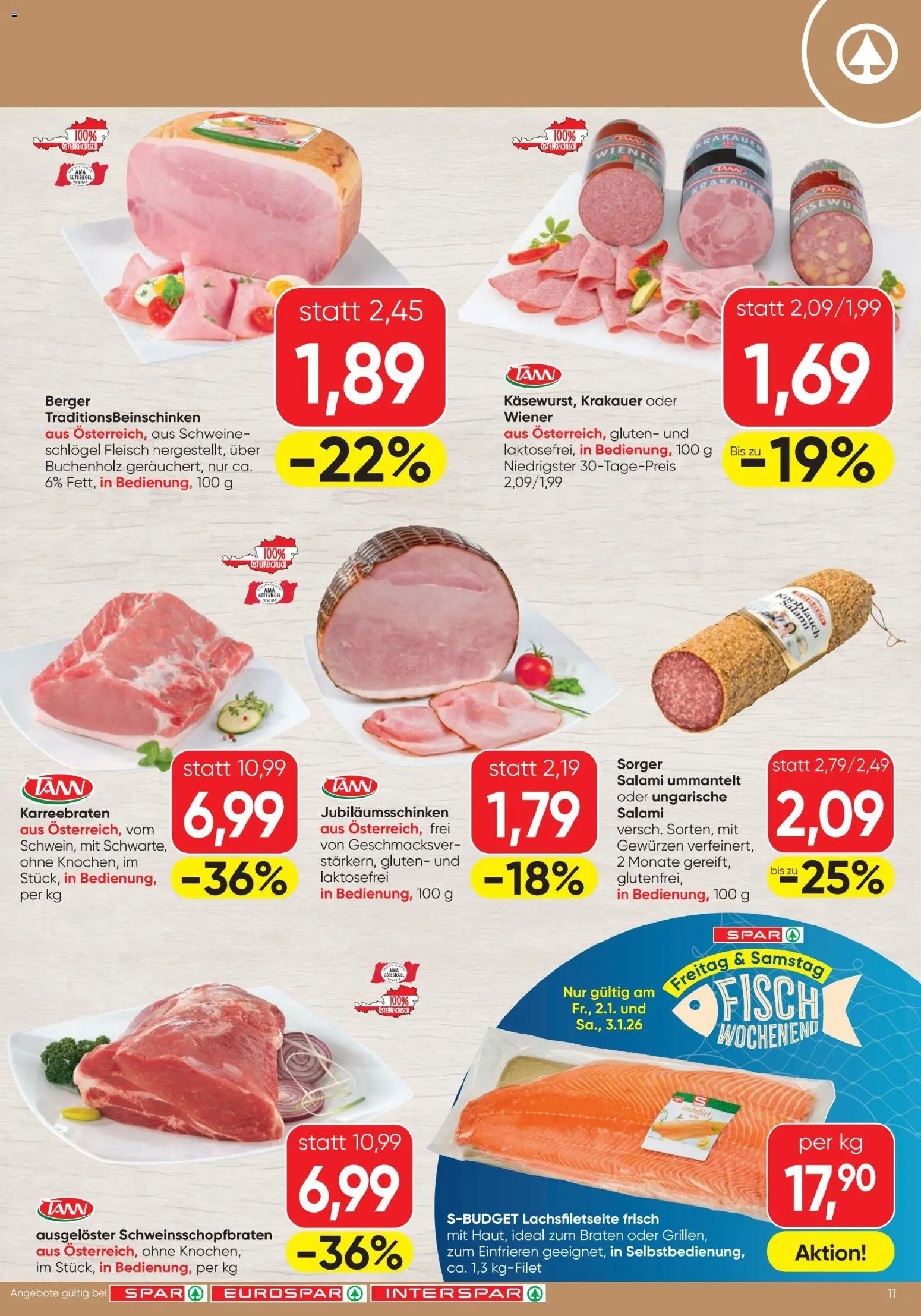 Spar Flugblatt gültig ab 02.01.2026 | Seite: 11 | Produkte: Knoblauch, Salami, Fisch
