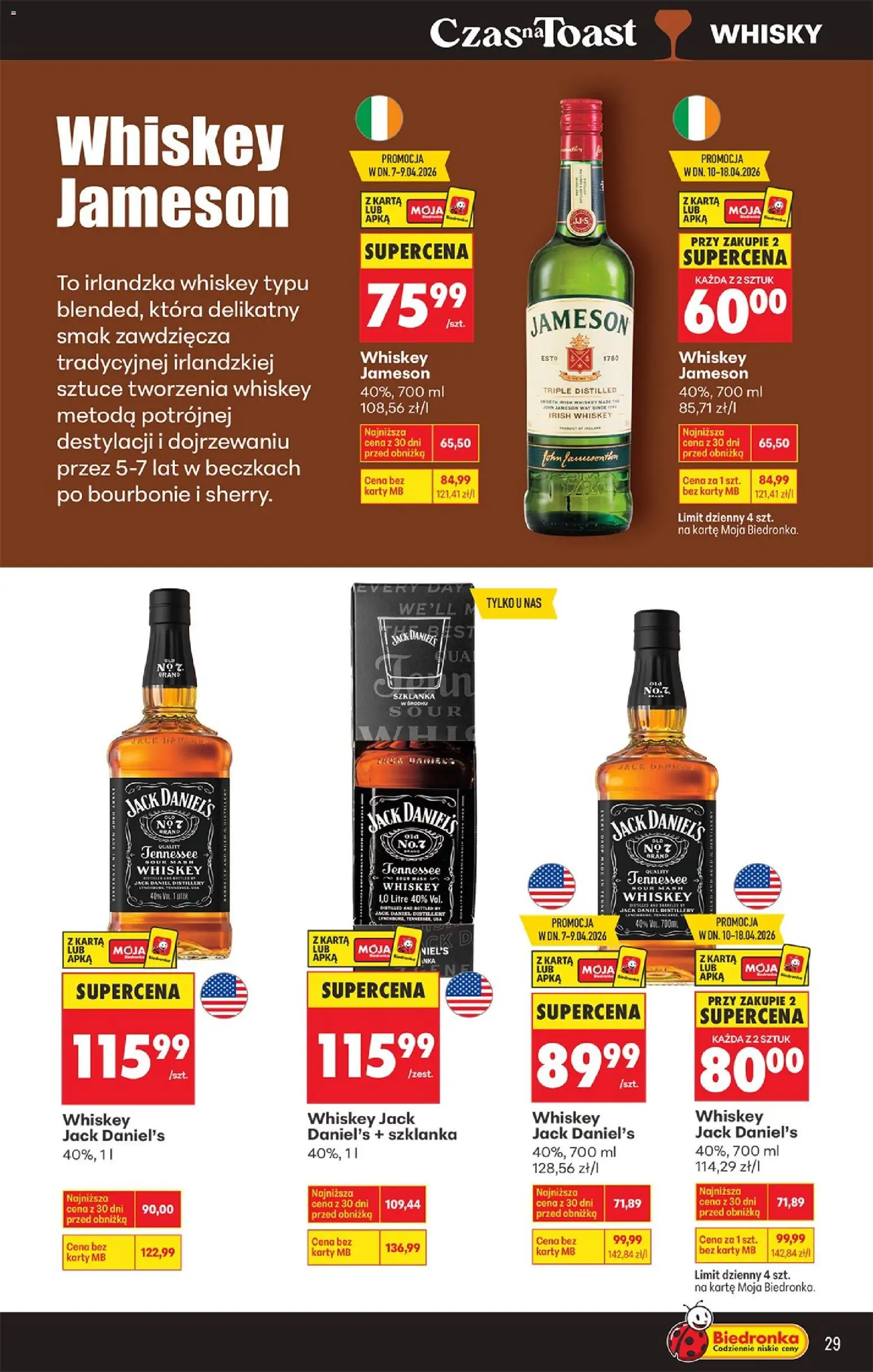 Biedronka Polsko leták - Czas na toast od 07.04.2026 | Strana: 29 | Produkty: Whiskey, Jameson, Whisky, Jack Daniel’s