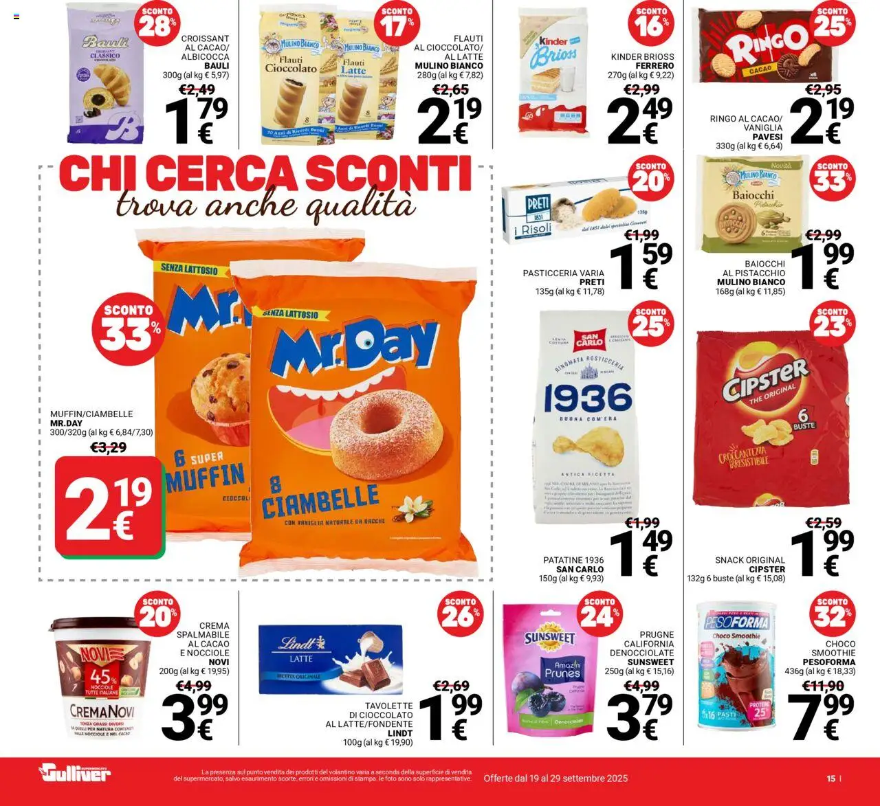 Volantino Gulliver del 19.09.2025 | Pagina: 15 | Prodotti: Ciambelle, Latte, Nocciole, Croissant
