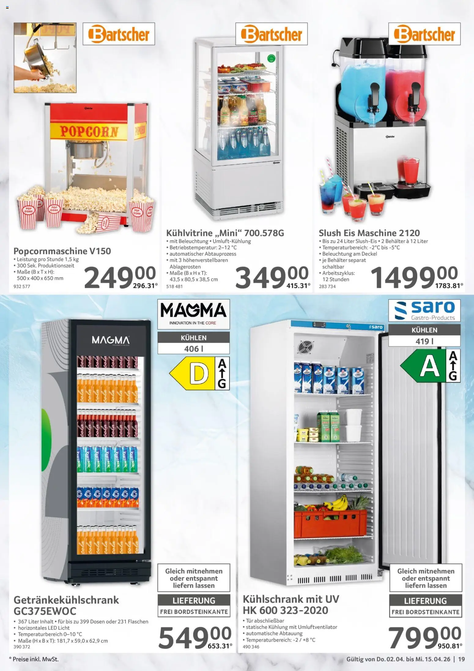 Selgros Gastronomie – gültig ab 02.04.2026 | Seite: 19 | Produkte: Cola, Tür, Kühlschrank, Eis