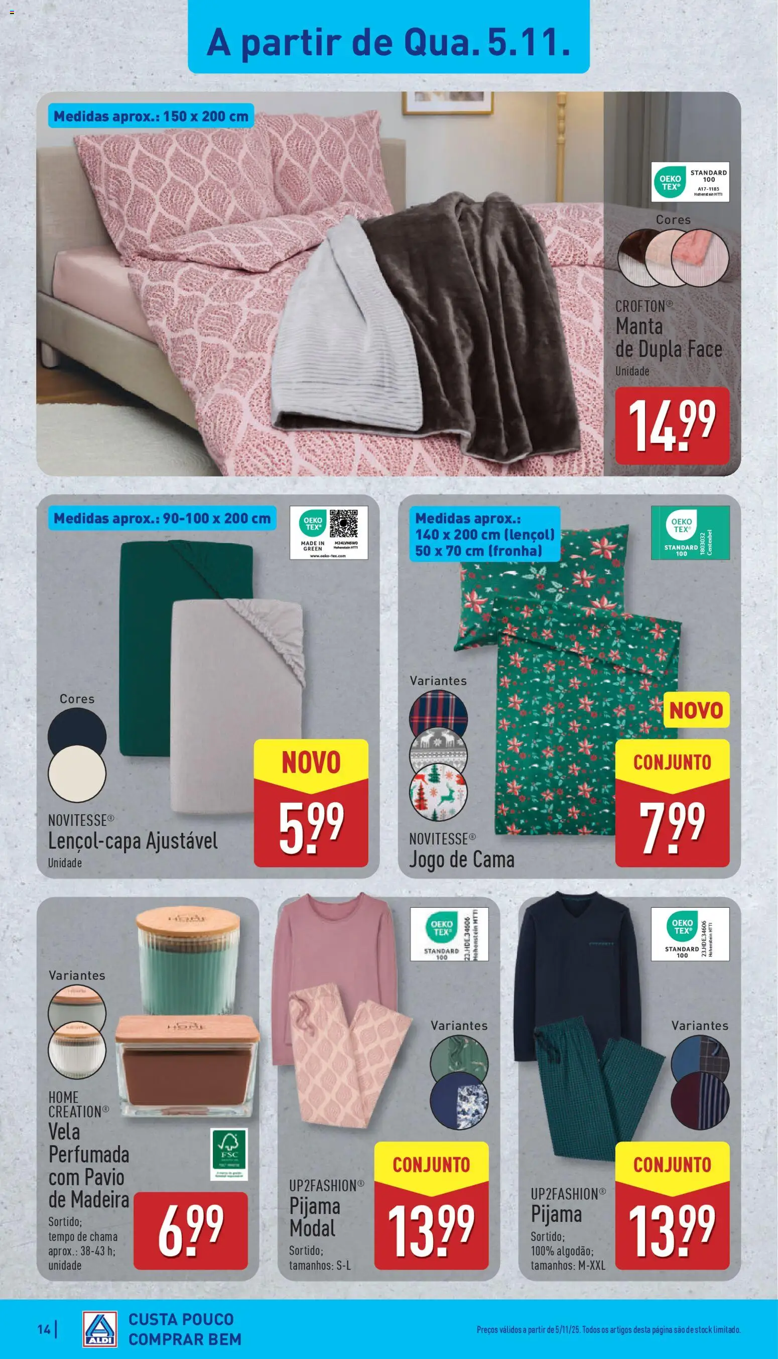 Aldi folheto │ válido de 03.11.2025 | Página: 14 | Produtos: Fronha, Jogo de cama, Cama, Lençol