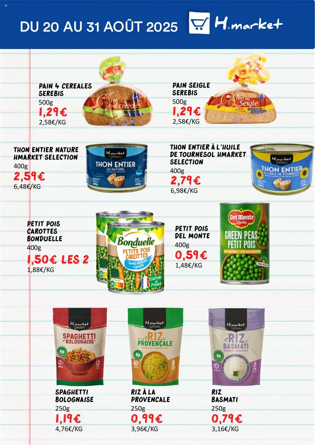  | Page: 9 | Produits: Carottes, Spaghetti, Thon, Céréales