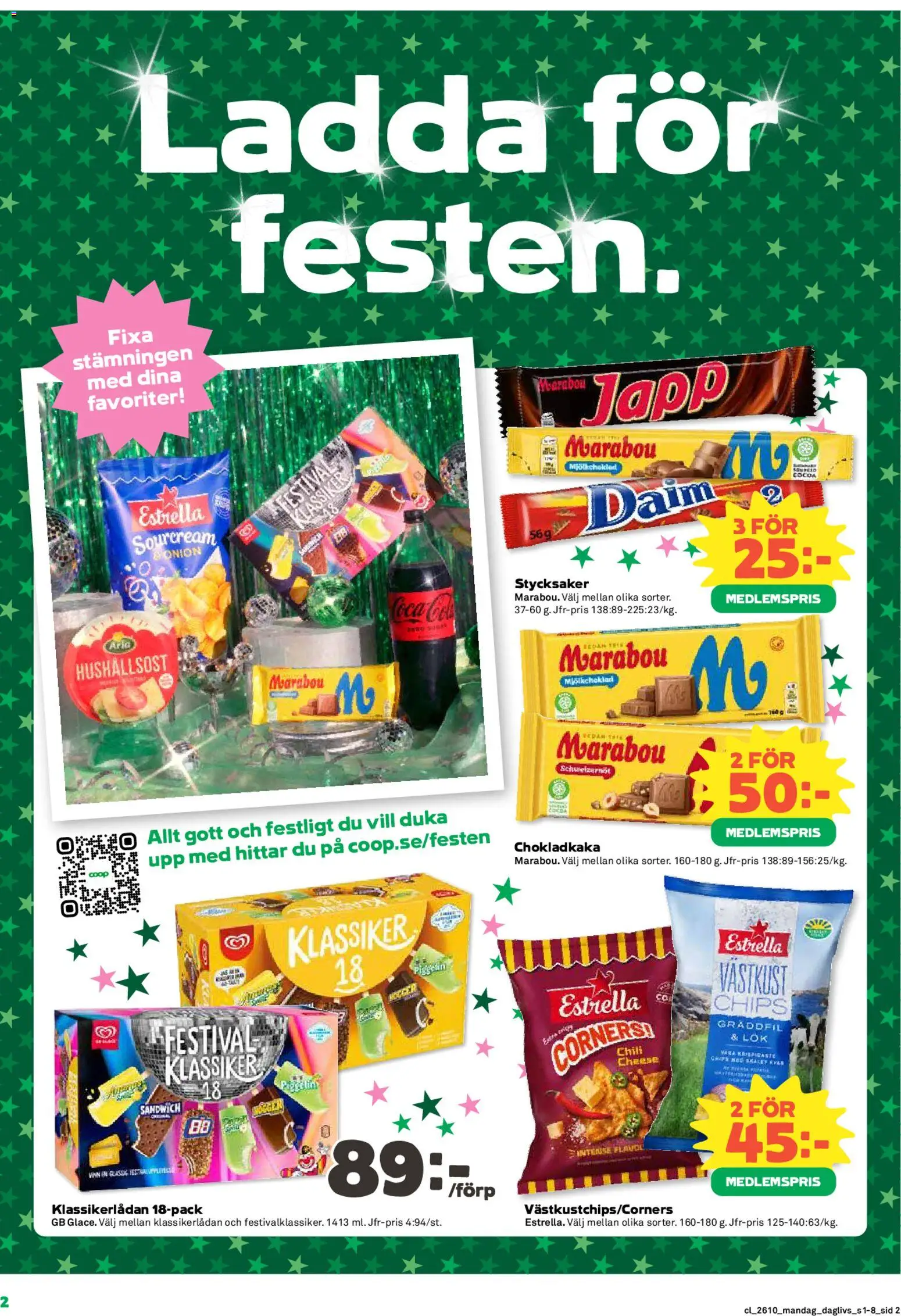Coop Daglivs reklamblad aktuell från 02.03.2026 | Sida: 2 | Produkter: Sandwich, Chokladkaka, Chips, Gräddfil