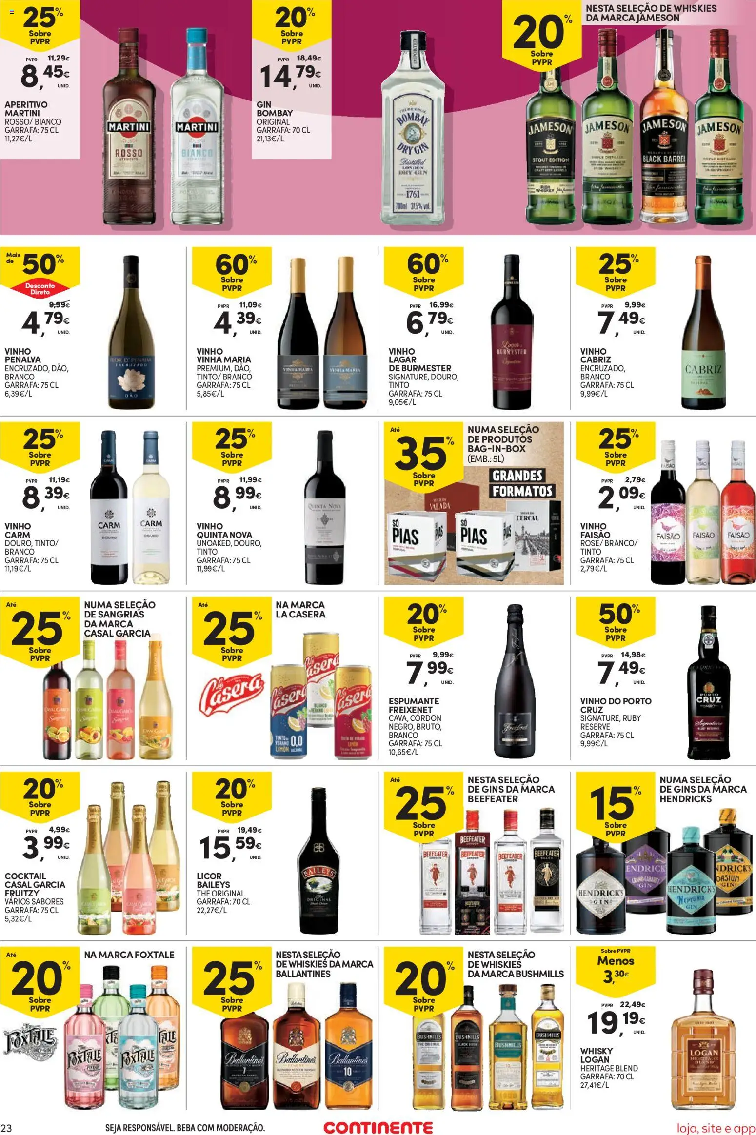 Continente Semanal Continente Bom Dia │ válido de 31.03.2026 | Página: 23 | Produtos: Whisky, Espumante, Vinho, Gin