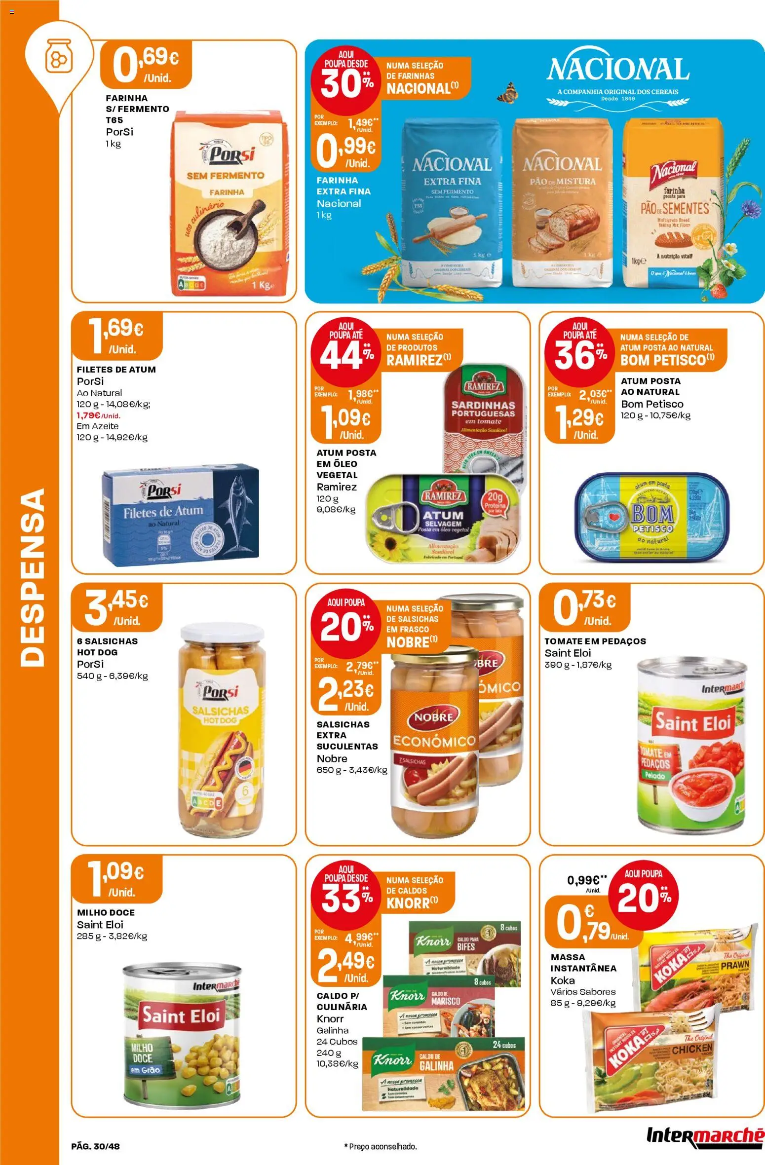 Intermarché folheto │ válido de 23.04.2026 | Página: 30 | Produtos: Óleo, Tomate, Cereais, Massa
