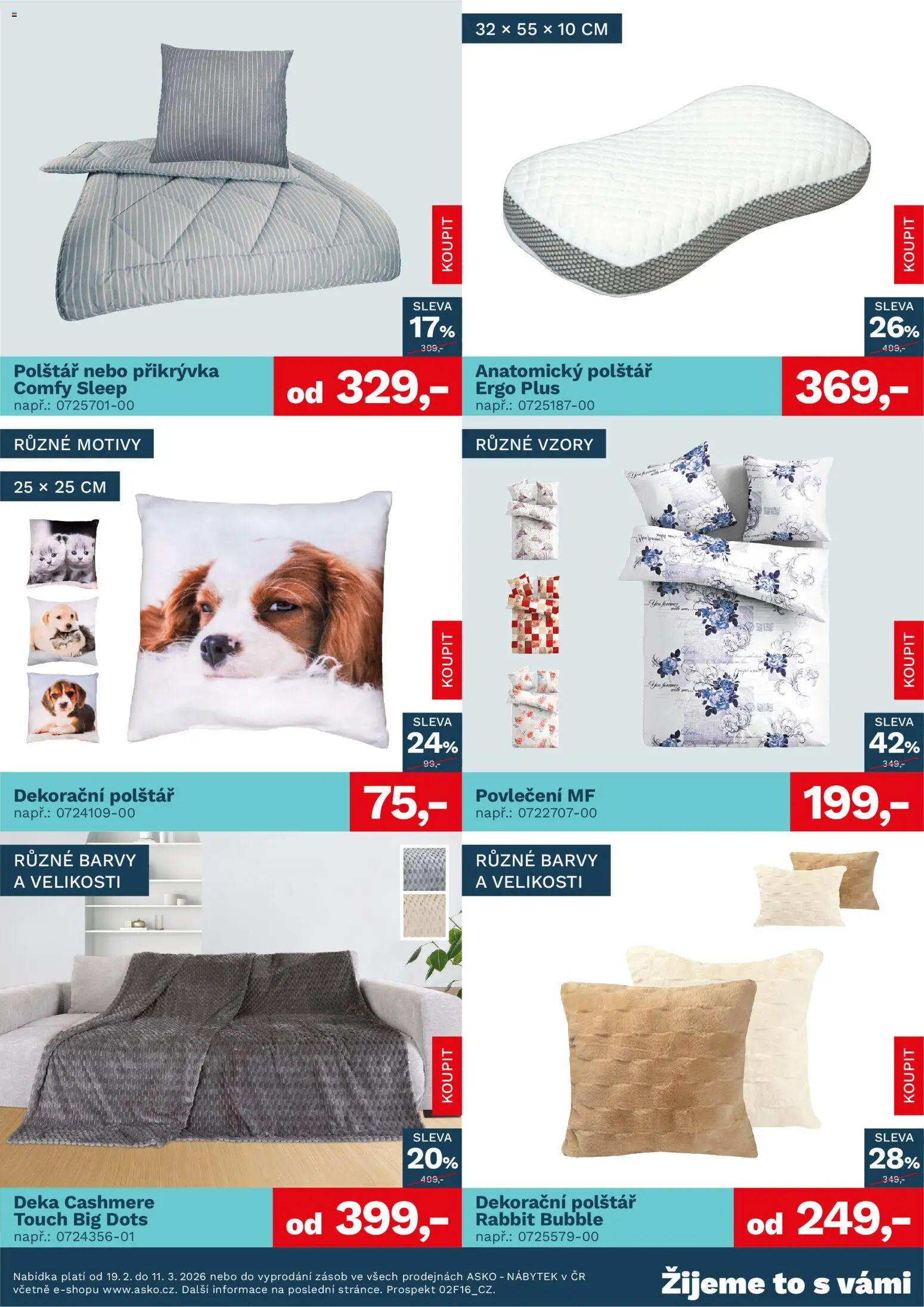 ASKO nábytek leták - Bytové doplňky za skvělé ceny od 19.02.2026 | Strana: 3 | Produkty: Deka, Polštář, Přikrývka, Barvy