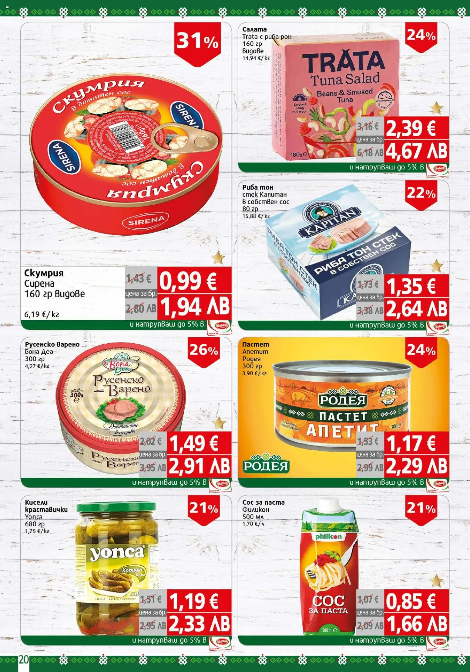 {H1} | Страница: 20 | Продукти: Паста, Пастет, Риба тон, Русенско варено