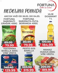 Fortuna Market katalog Nedeljna ponuda - pregled Fortuna Market kataloga - važi od 26.02.2026 | Strana: 7 | Proizvode: Boranija, Testenina, Grašak, Sos