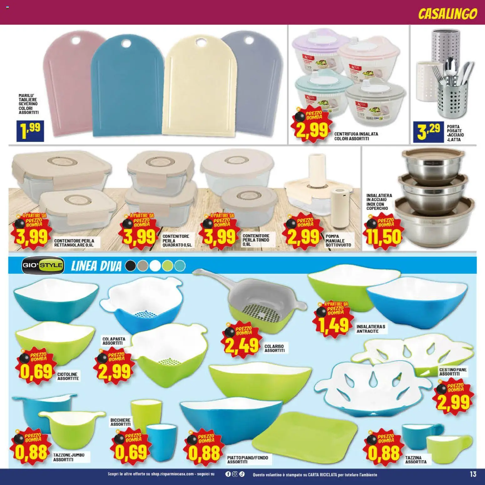 Volantino RisparmioCasa del 23.04.2026 | Pagina: 13 | Prodotti: Tagliere, Contenitore, Tazzina, Cestino