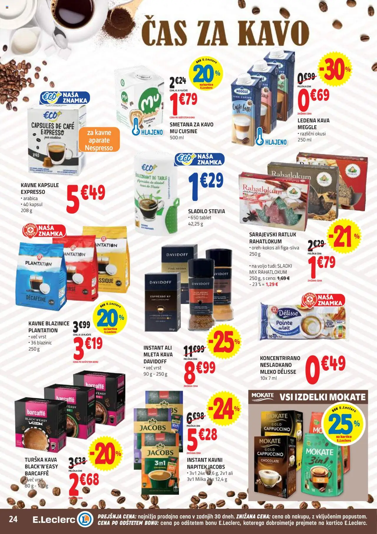 Novi E.leclerc katalog ponudbe – veljaven od 08.10.2025 | Stran: 24 | Izdelki: Kavne kapsule, Mleko, Sladilo, Kava