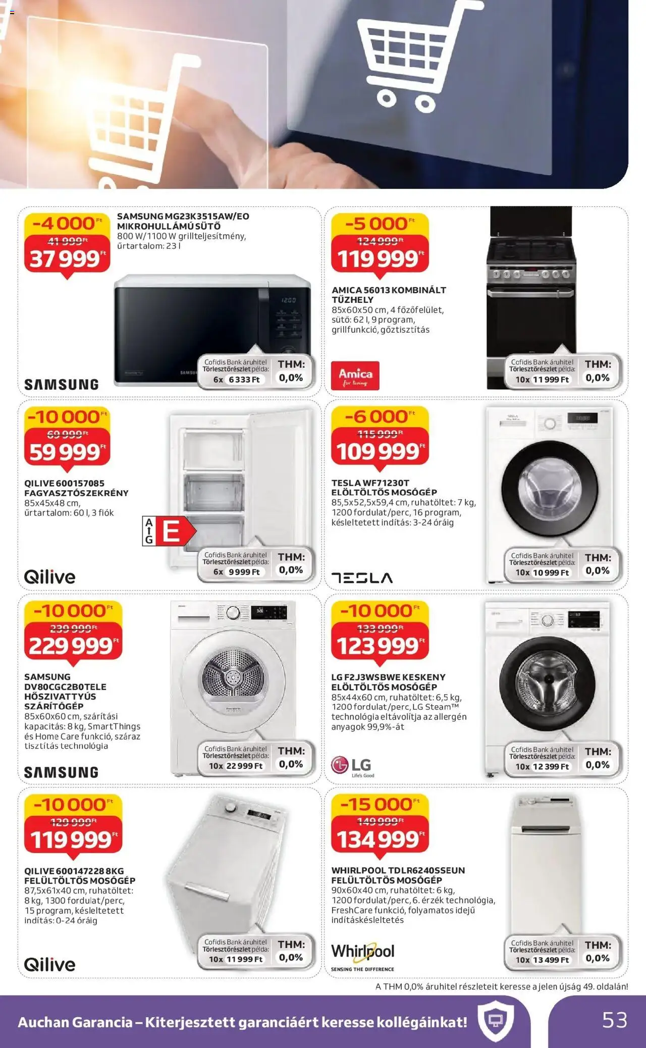 Auchan akciós ujság - amely érvényes a következő dátumtól: 16.10.2025 | Oldal: 53 | Termékek: Mosógép, Szárítógép, Sütő, Felültöltős mosógép