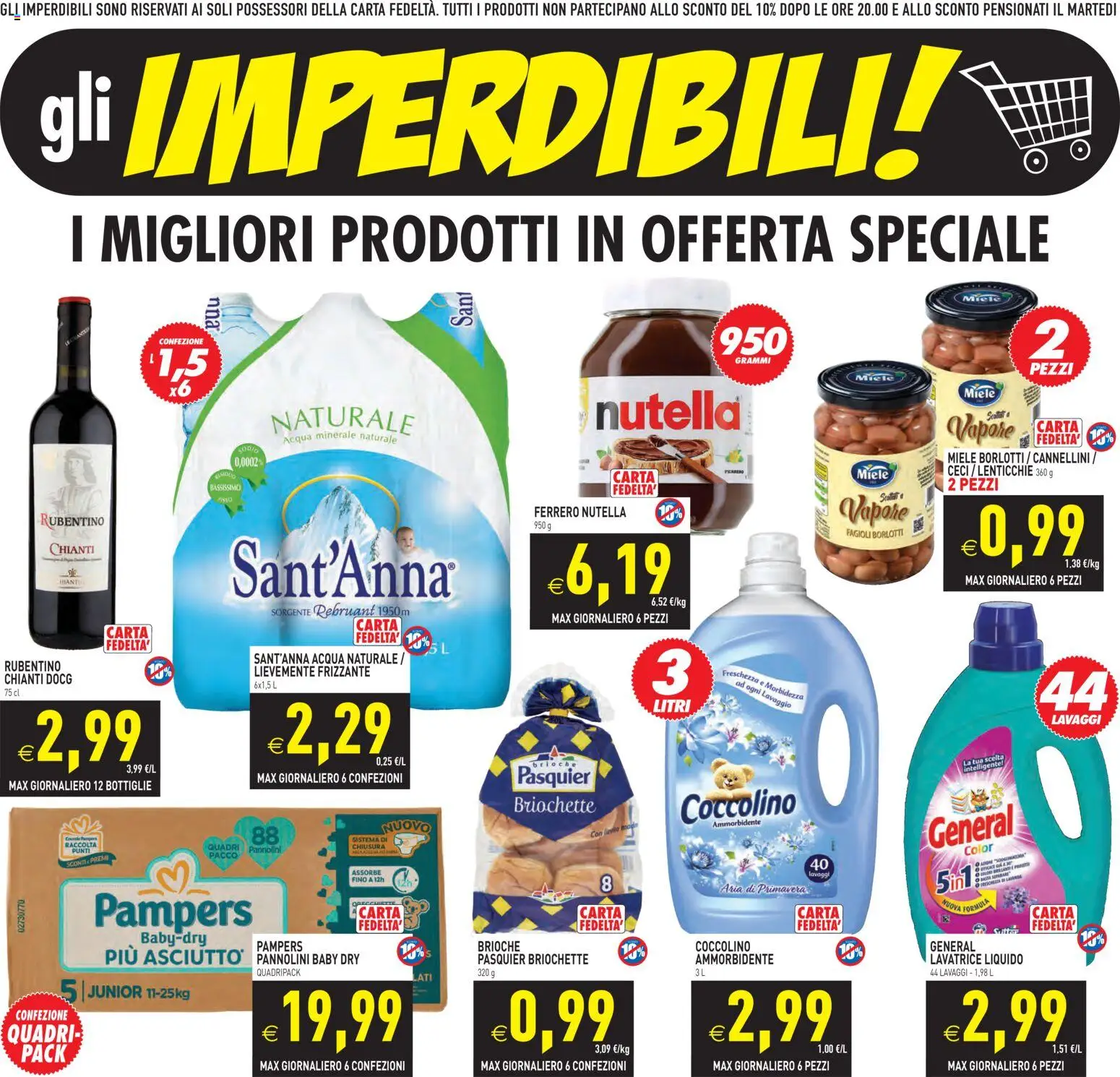 Volantino PIM Supermercati del 16.01.2026 | Pagina: 3 | Prodotti: Pannolini, Ammorbidente, Pampers, Acqua minerale