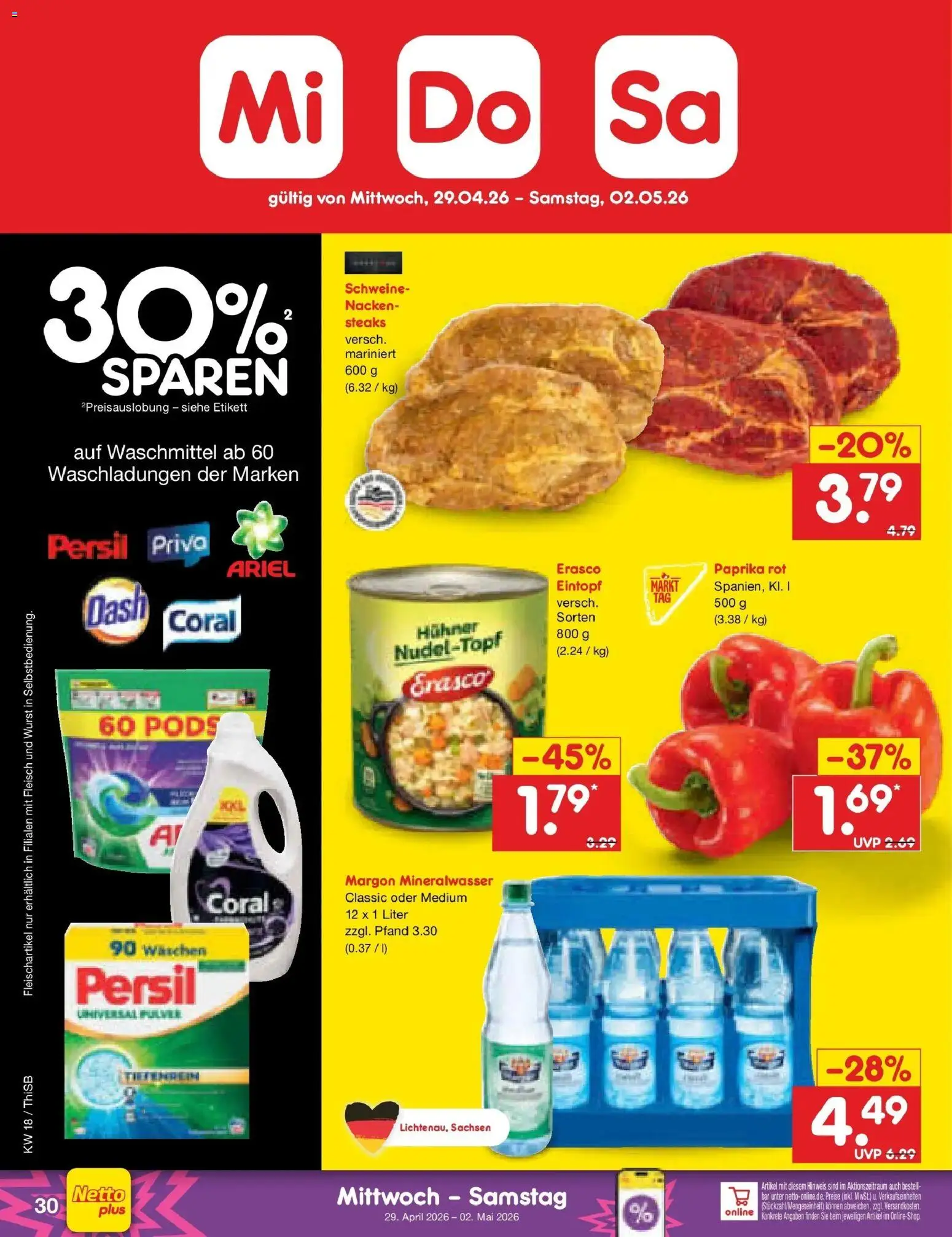 Netto Marken-Discount Prospekt Pirna	 – gültig ab 27.04.2026 | Seite: 48 | Produkte: Ariel, Paprika rot, Mineralwasser, Fleisch