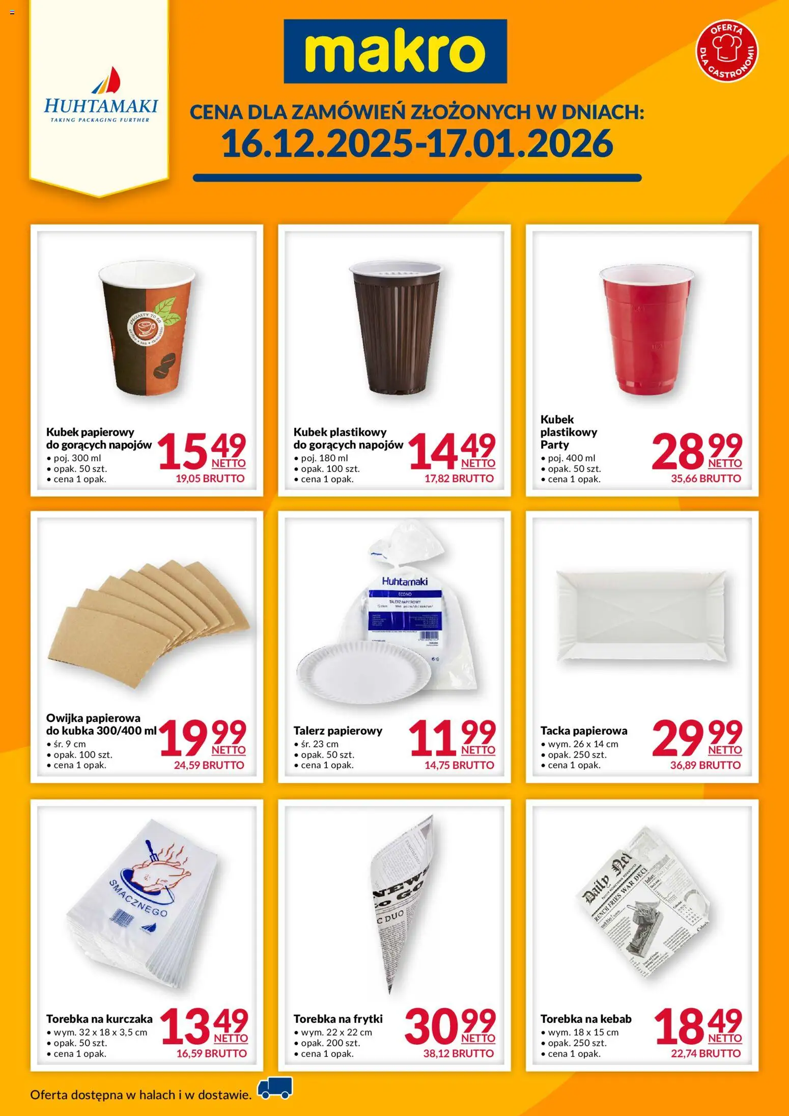 Makro Gazetka - Huhtamaki od 16.12.2025 | Strona: 1 | Produkty: Torebka, Kebab, Frytki