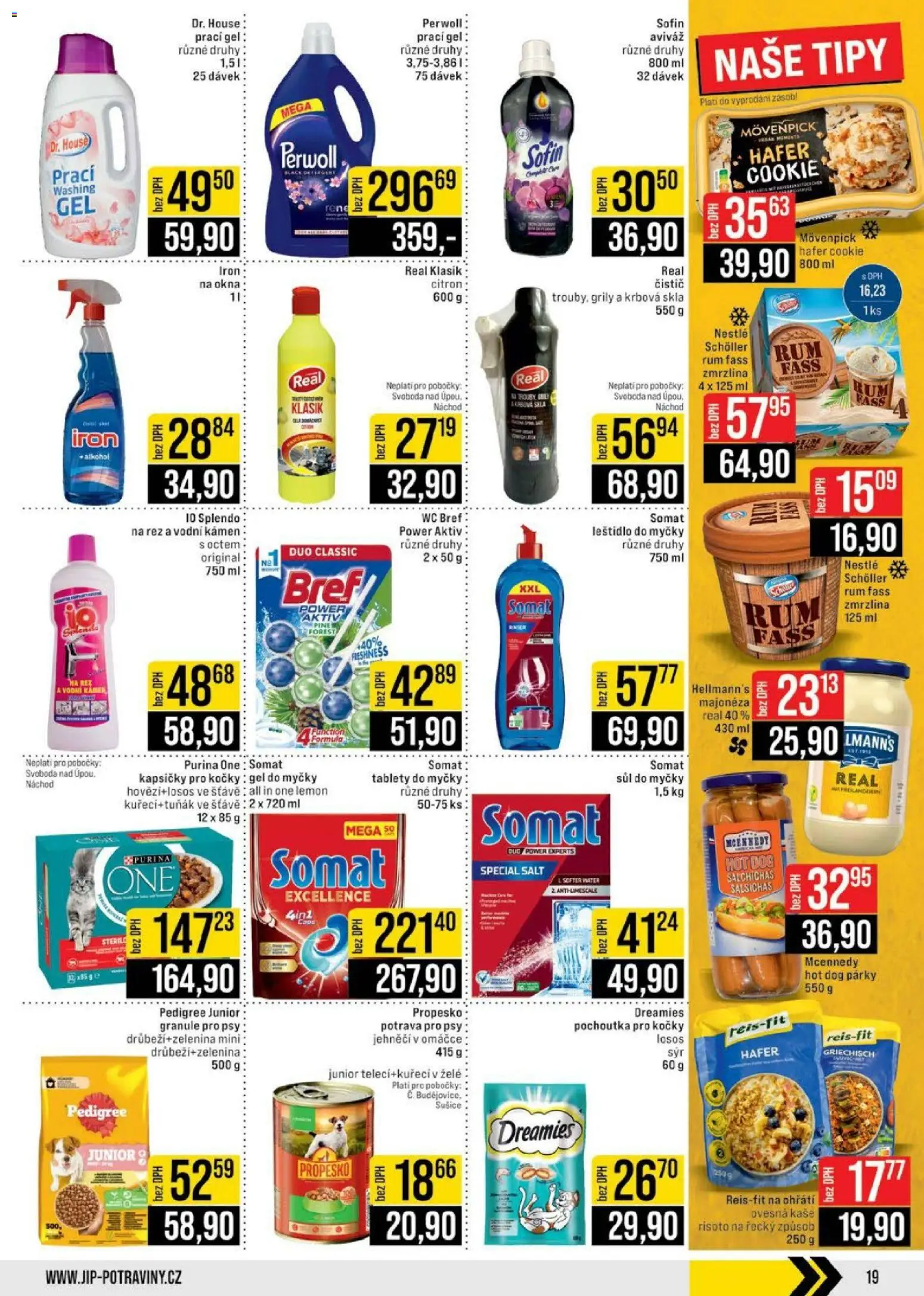 Jip leták - Cash & Carry od 08.04.2026 | Strana: 19 | Produkty: Leštidlo do myčky, Ovesná kaše, Hot dog, Gel do myčky