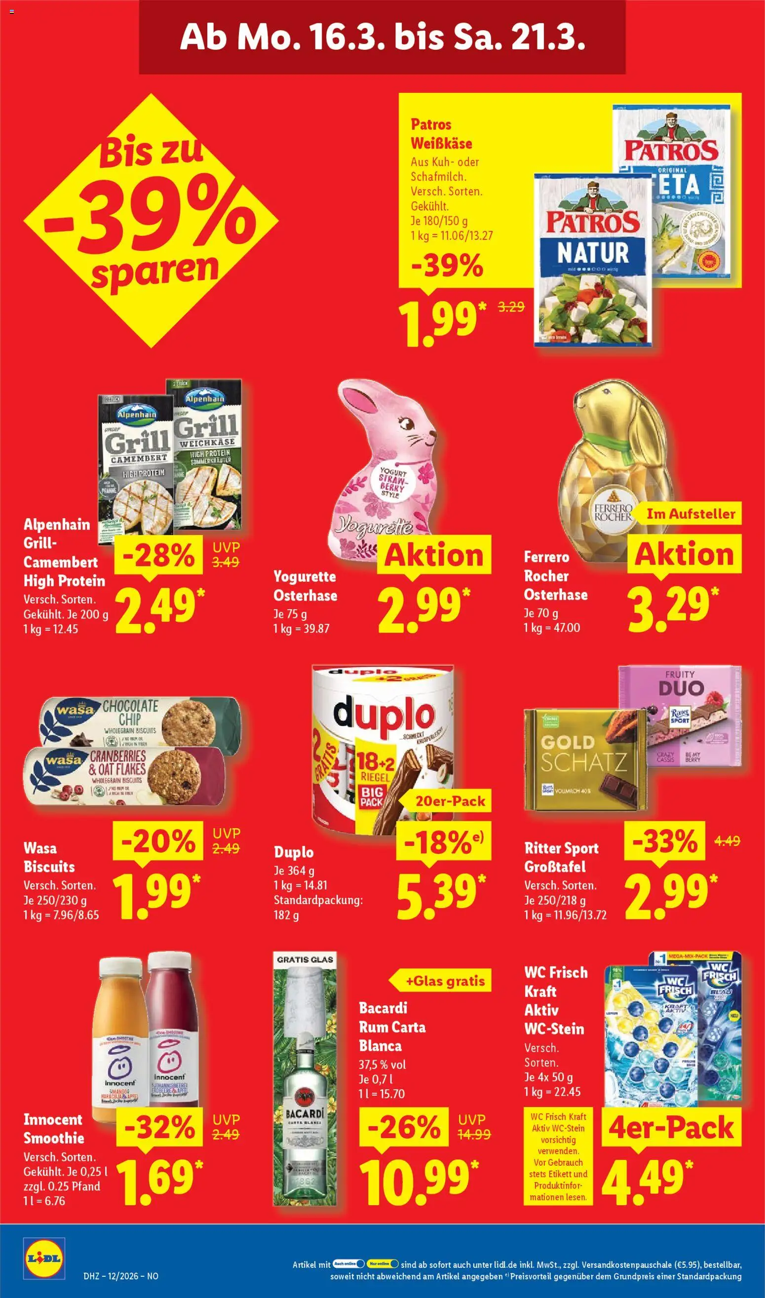 Lidl Prospekt Rahden – gültig ab 16.03.2026 | Seite: 28 | Produkte: Bacardi, Yogurette, Rum, Wc frisch