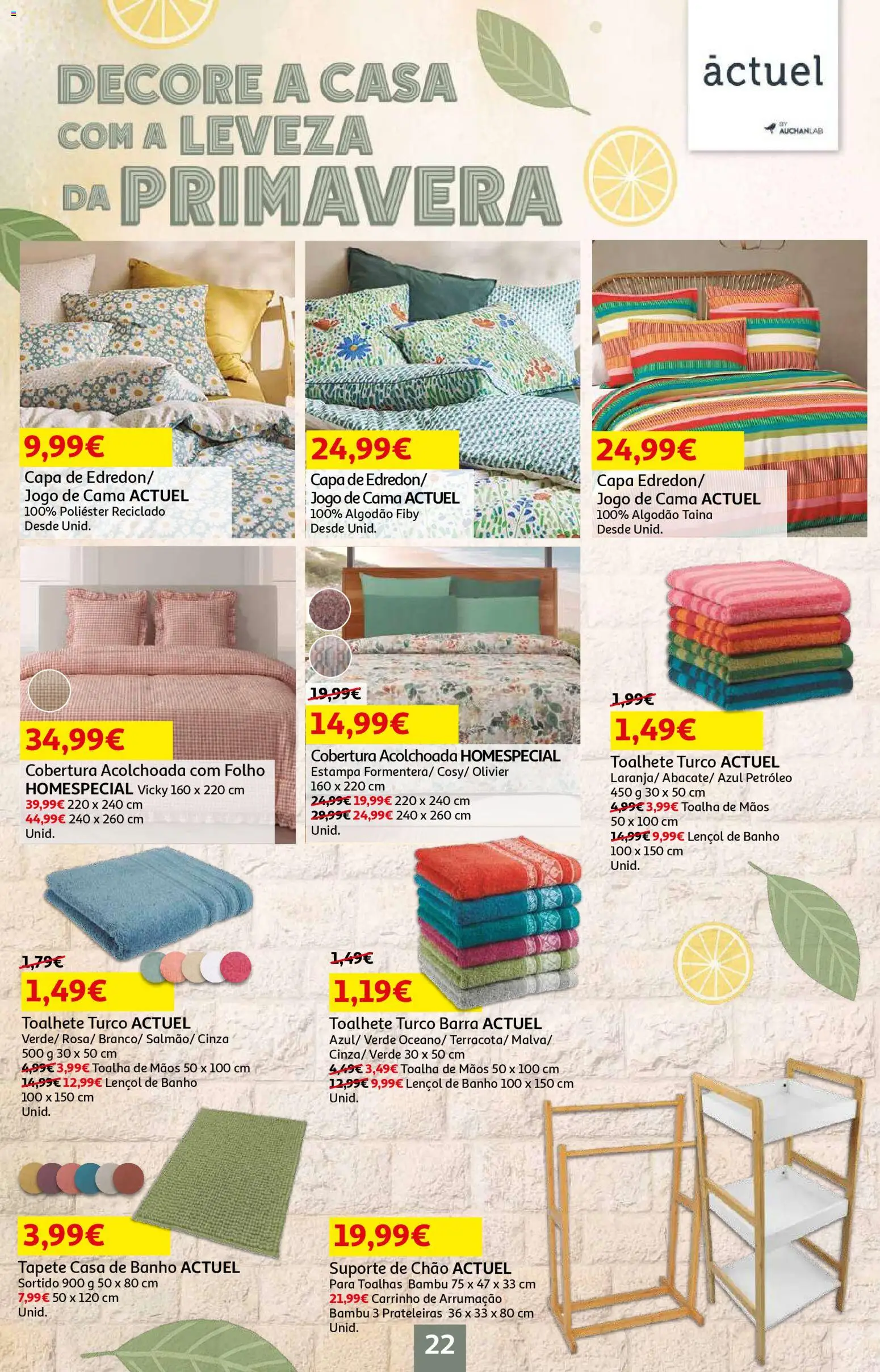 Auchan - Beleza Interiores Spring │ válido de 21.04.2026 | Página: 22 | Produtos: Algodão, Jogo de cama, Cama, Tapete