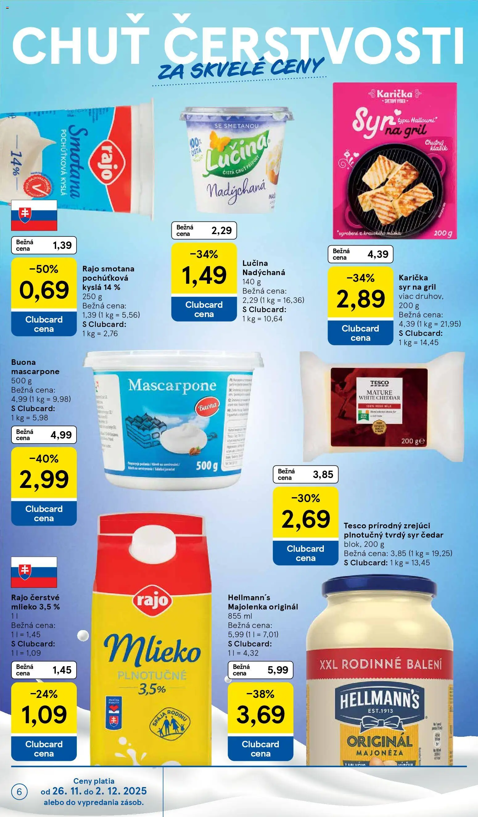Nové Tesco akcie – leták je platný od 26.11.2025 | Strana: 6 | Produkty: Gril, Mlieko, Smotana