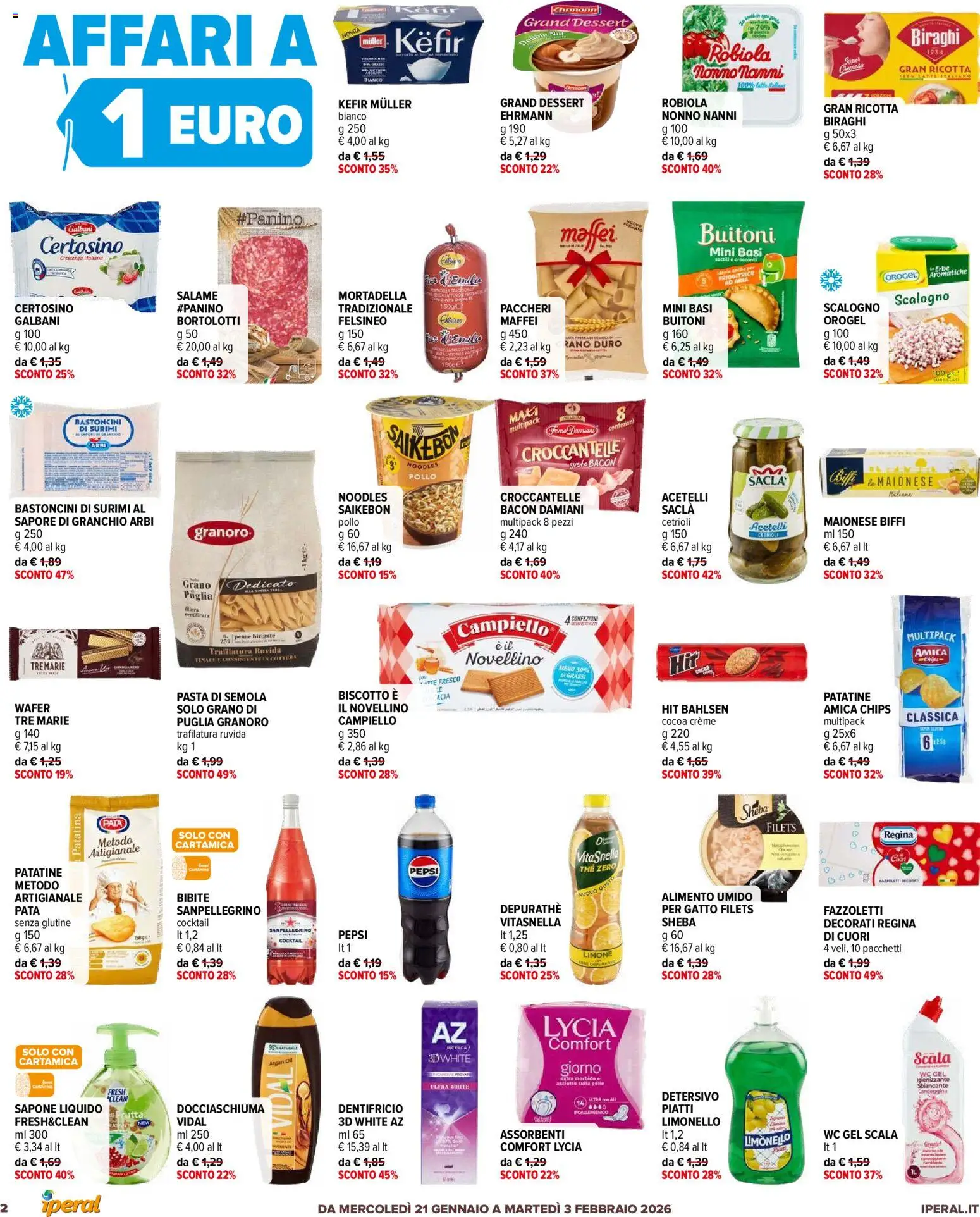 Volantino Iperal del 21.01.2026 | Pagina: 2 | Prodotti: Patatine, Surimi, Bibite, Robiola
