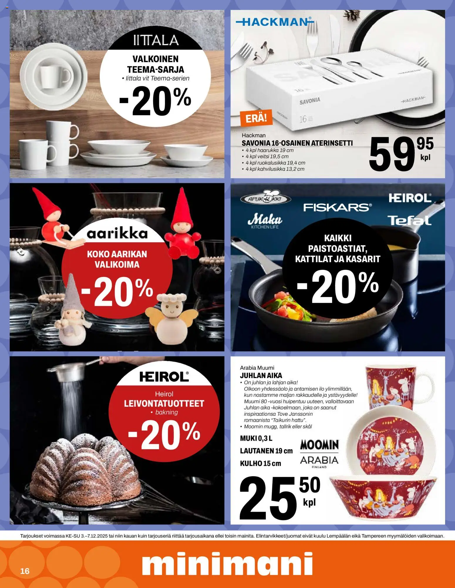 Minimani tarjoukset – voimassa 03.12.2025 alkaen | Sivu: 16 | Tuotteet: Veitsi, Muki, Haarukka, Lautanen