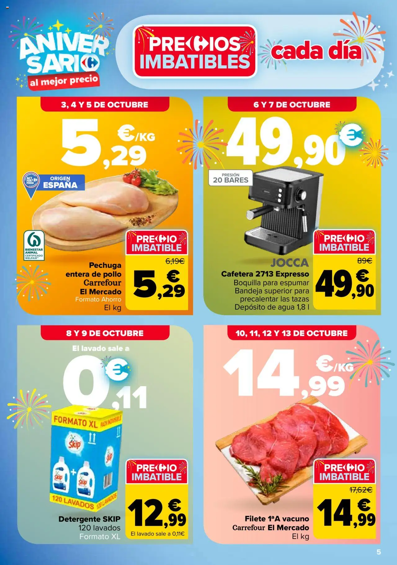 Carrefour folleto │ válido desde el 25.09.2025 | Página: 5 | Productos: Detergente, Cafetera, Filete, Bandeja
