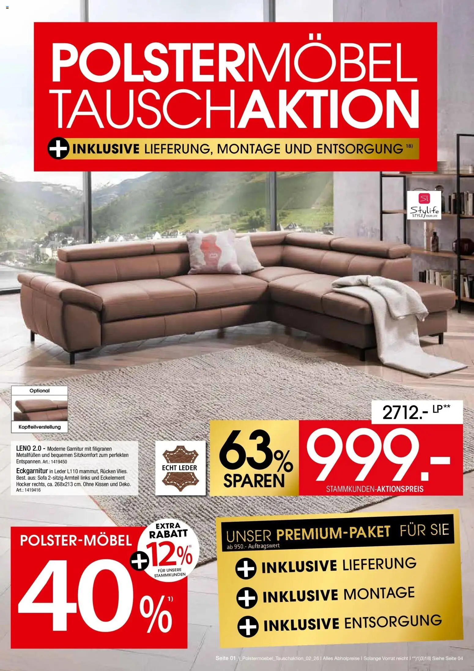 Zurbrüggen Polstermöbel Tauschaktion – gültig ab 17.04.2026 | Seite: 1 | Produkte: Hocker, Kissen, Sofa