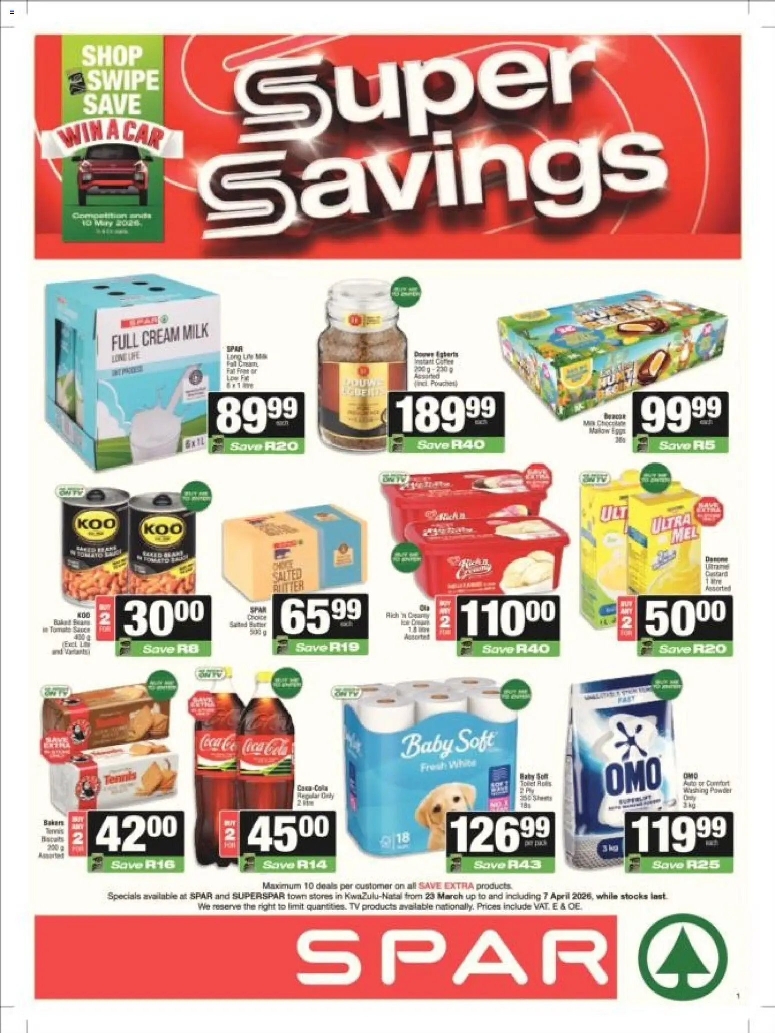 New Superspar catalogue – valid from 23.03.2026 | Page: 1 | Products: Milk, Powder, Washing powder, Estuche organizador de viaje