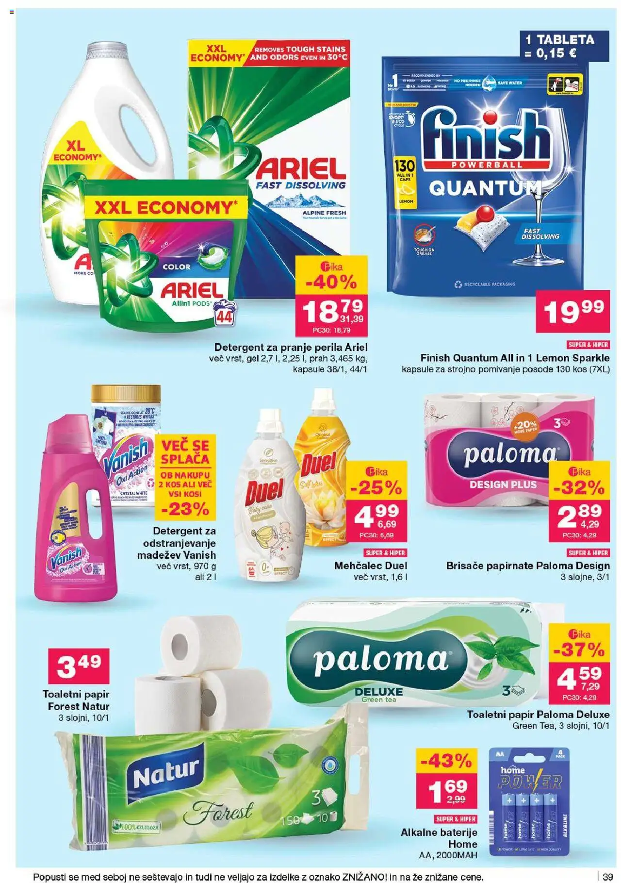 Novi Mercator katalog ponudbe – veljaven od 18.09.2025 | Stran: 39 | Izdelki: Mehčalec, Toaletni papir, Kos, Detergent