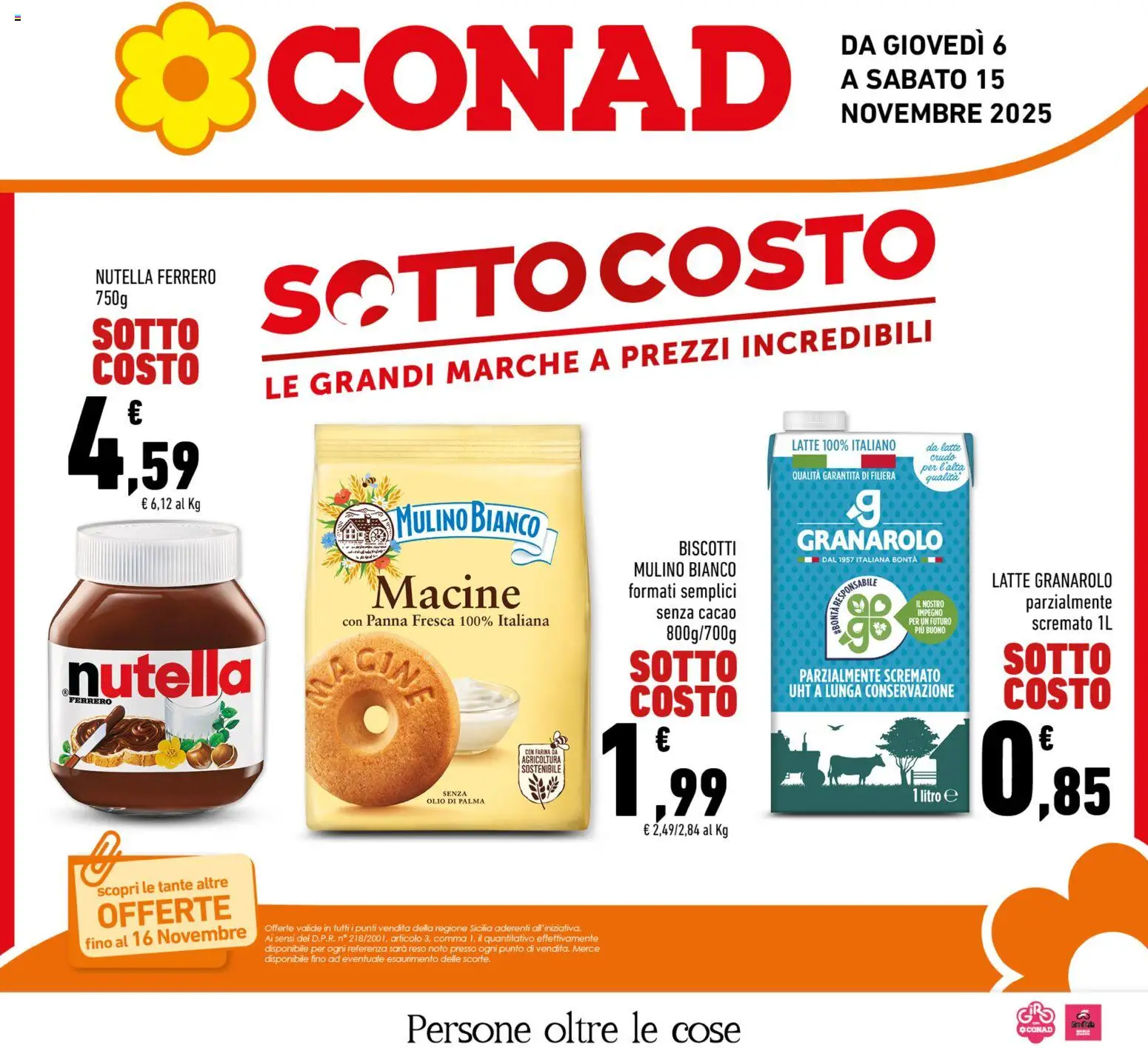 Volantino Conad del 06.11.2025 | Pagina: 1 | Prodotti: Biscotti, Olio, Nutella, Cacao