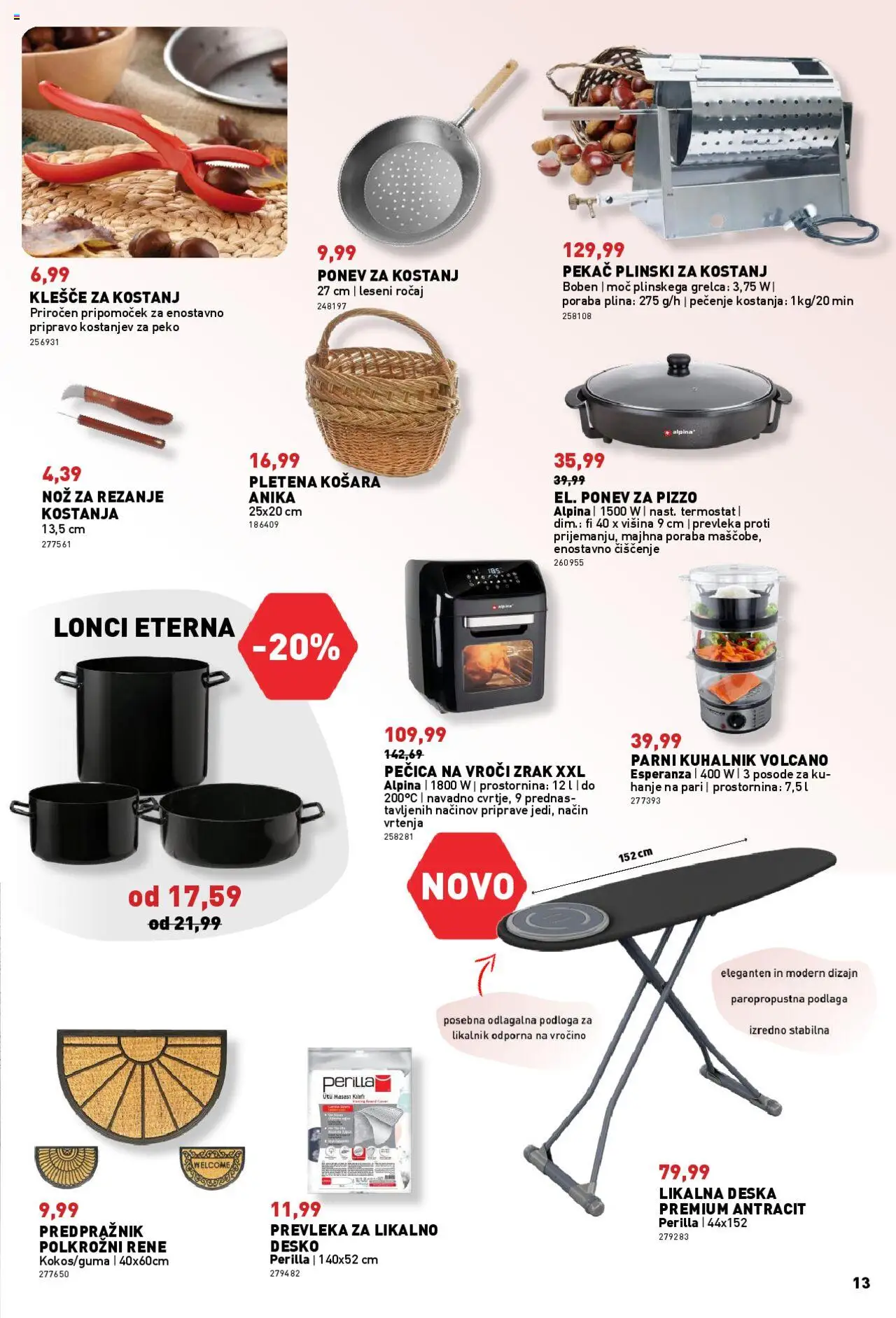 Novi Inpos katalog ponudbe – veljaven od 09.10.2025 | Stran: 13 | Izdelki: Likalna deska, Likalnik, Termostat, Kuhalnik