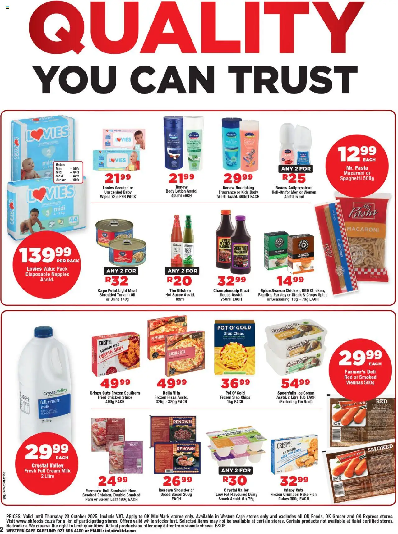 New OK Foods catalogue – valid from 15.10.2025 | Page: 2 | Products: Tuna, Ham, Pasta, Ice cream