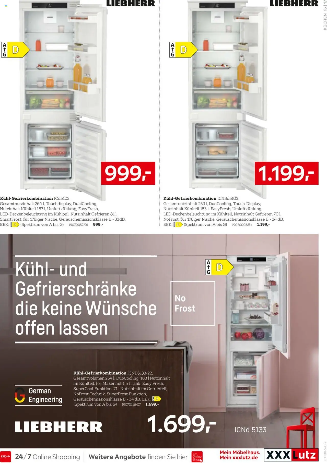 XXXL Lutz Nr. 1 bei Küchen - gültig ab dem 04.08.2025 | Seite: 17 | Produkte: Liebherr, Kühlgefrierkombination, Kuchen