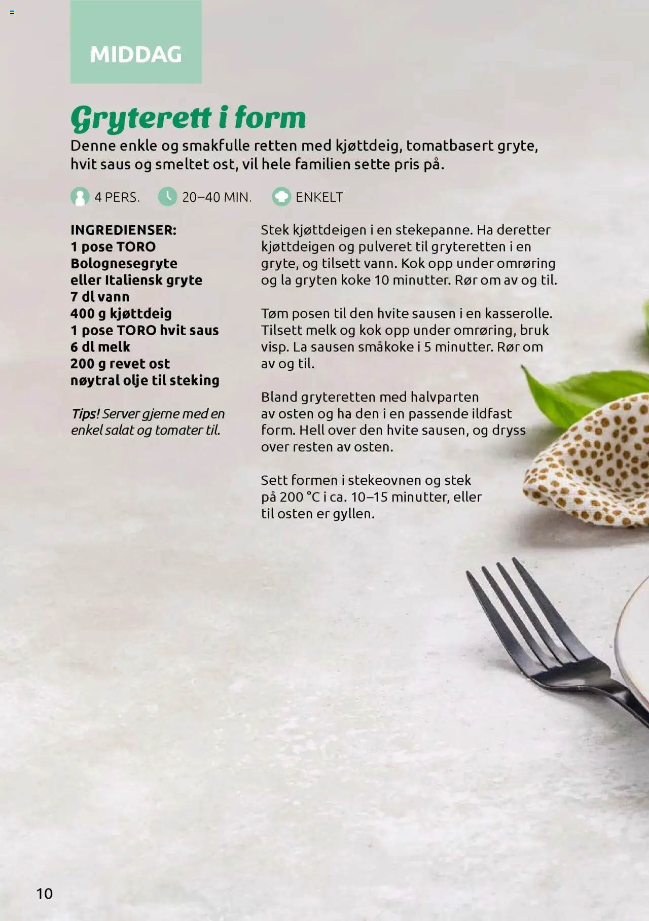{H1} | Side: 10 | Produkter: Melk, Salat, Kjøttdeig, Strandväska