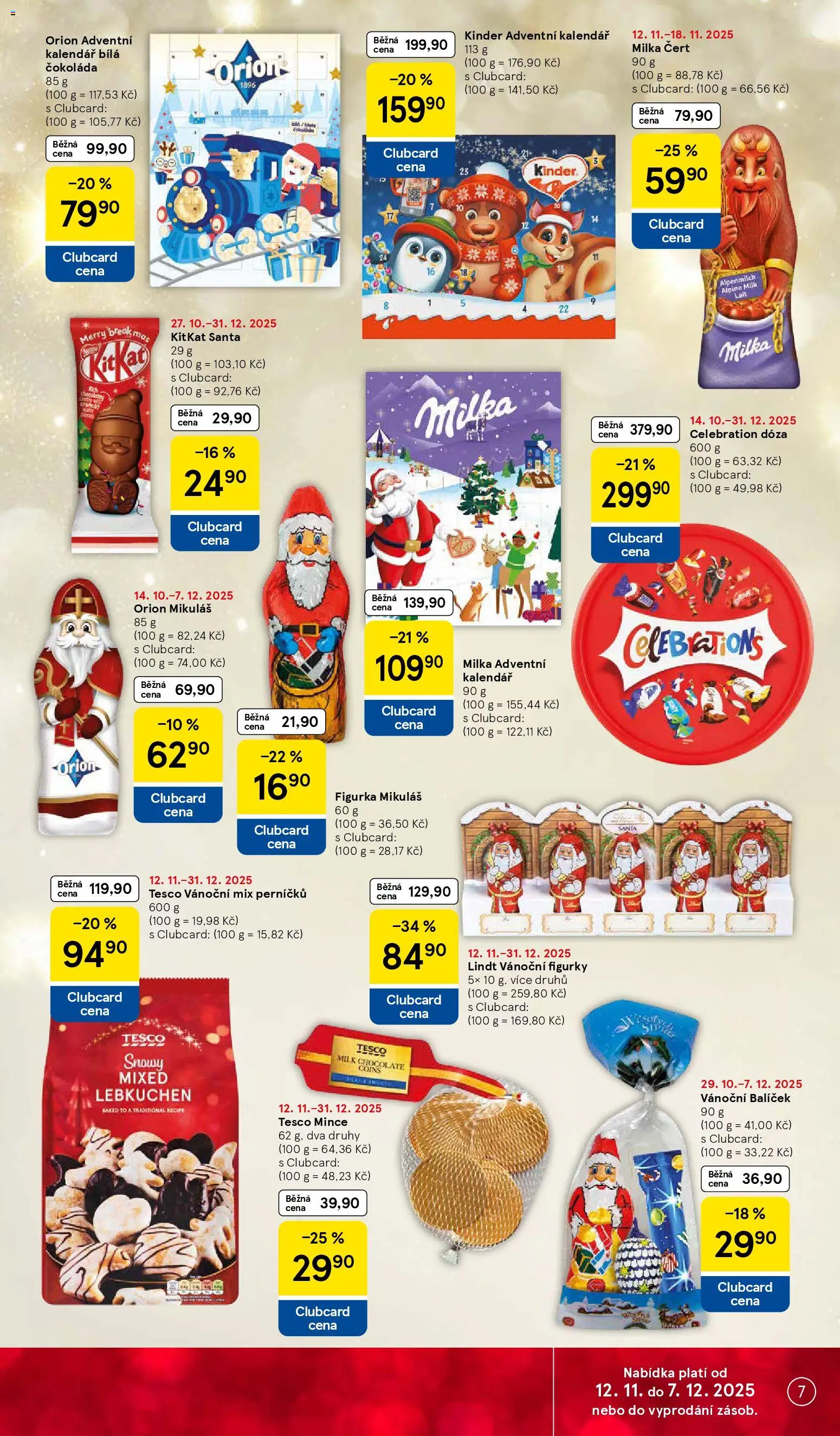 Tesco leták - Supermarket od 12.11.2025 | Strana: 7 | Produkty: Čokoláda, Adventní kalendář, Kalendář, Kinder adventní kalendář