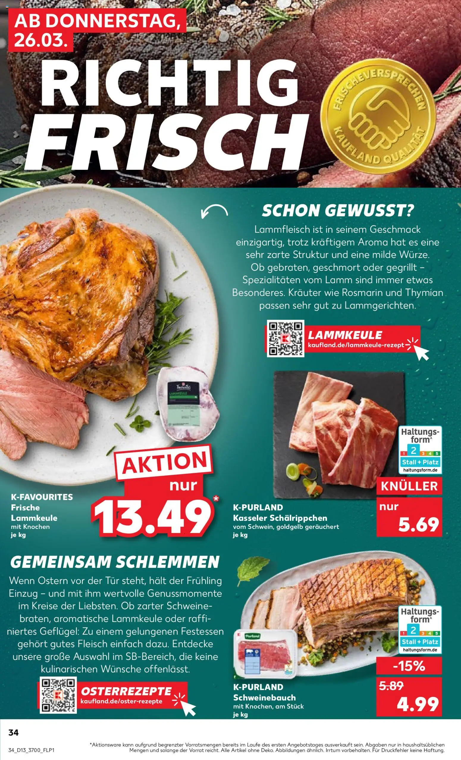 Kaufland Prospekt Rostock	 – gültig ab 26.03.2026 | Seite: 34 | Produkte: Lammkeule, Schweinebauch, Tür, Fleisch